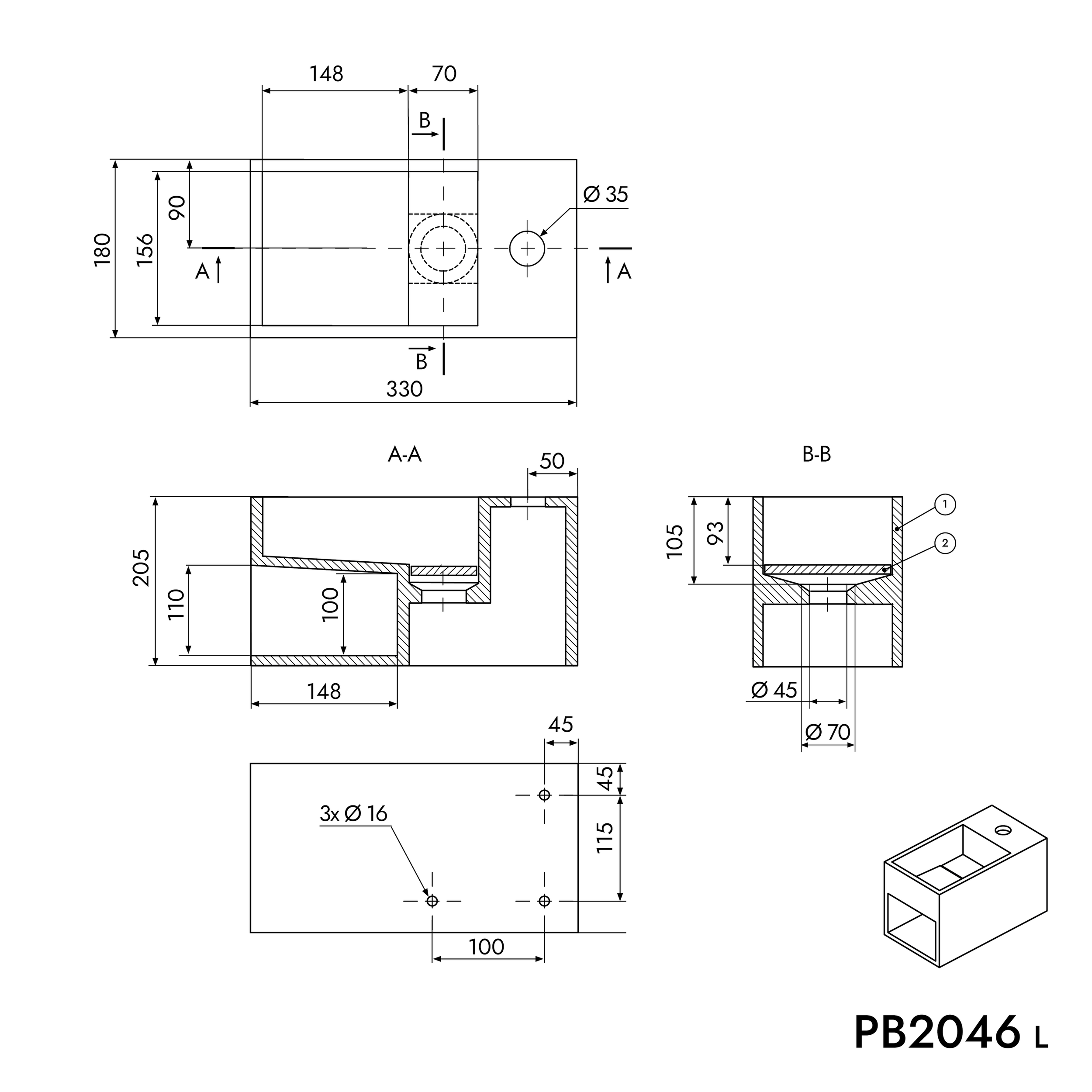 Wandwaschbecken PB2046 aus Mineralguss