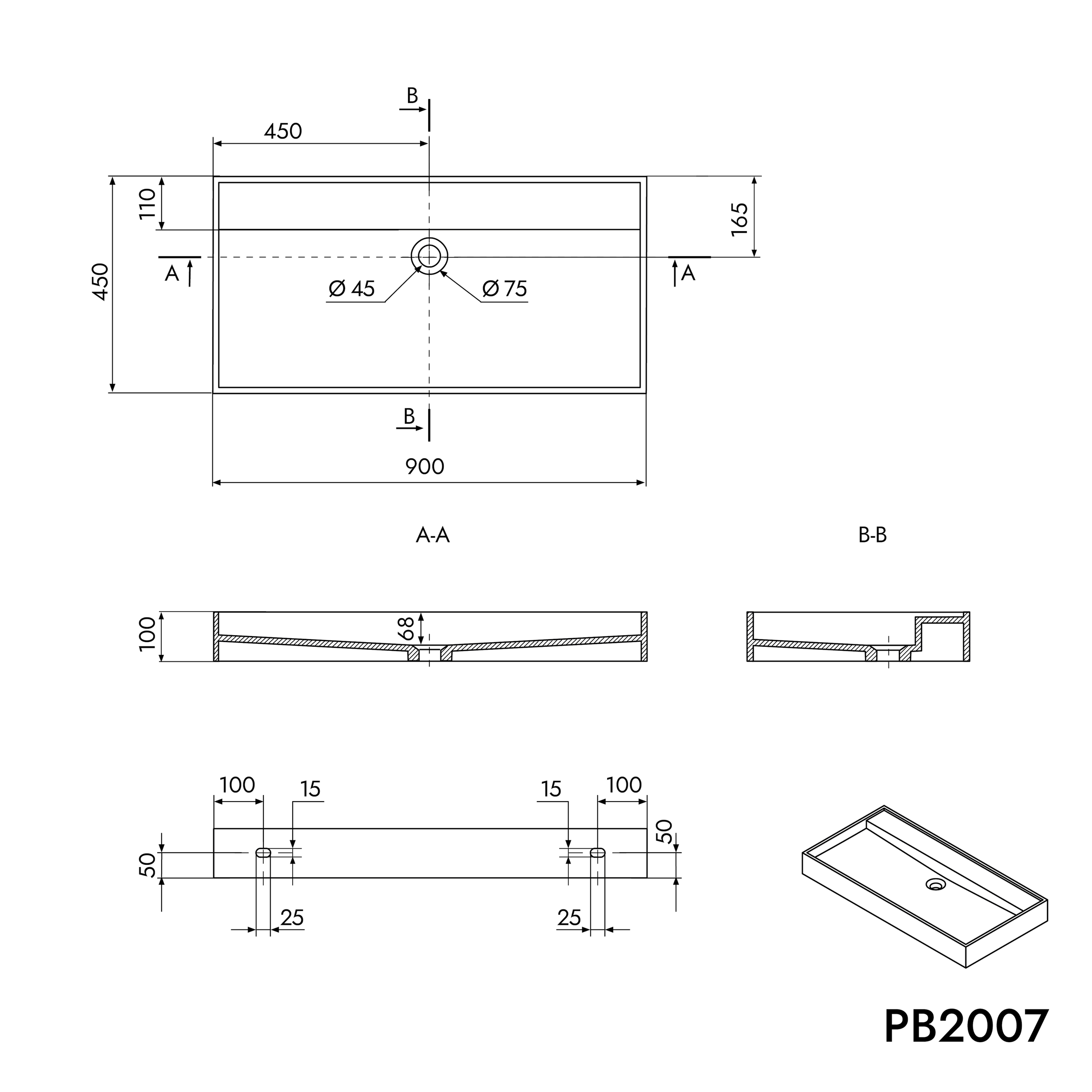 Aufsatzwaschbecken Wandwaschbecken PB2007