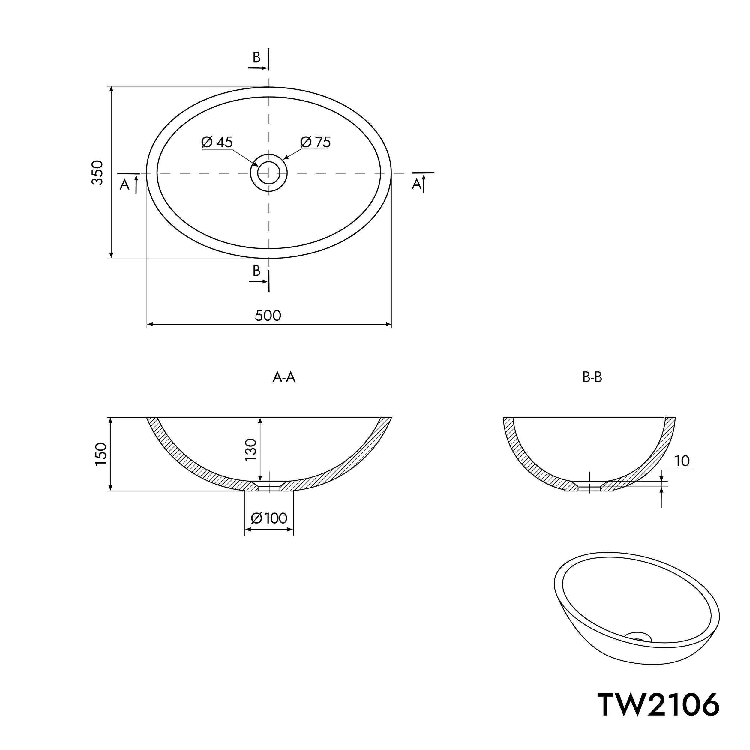 Aufsatzwaschbecken TW2106