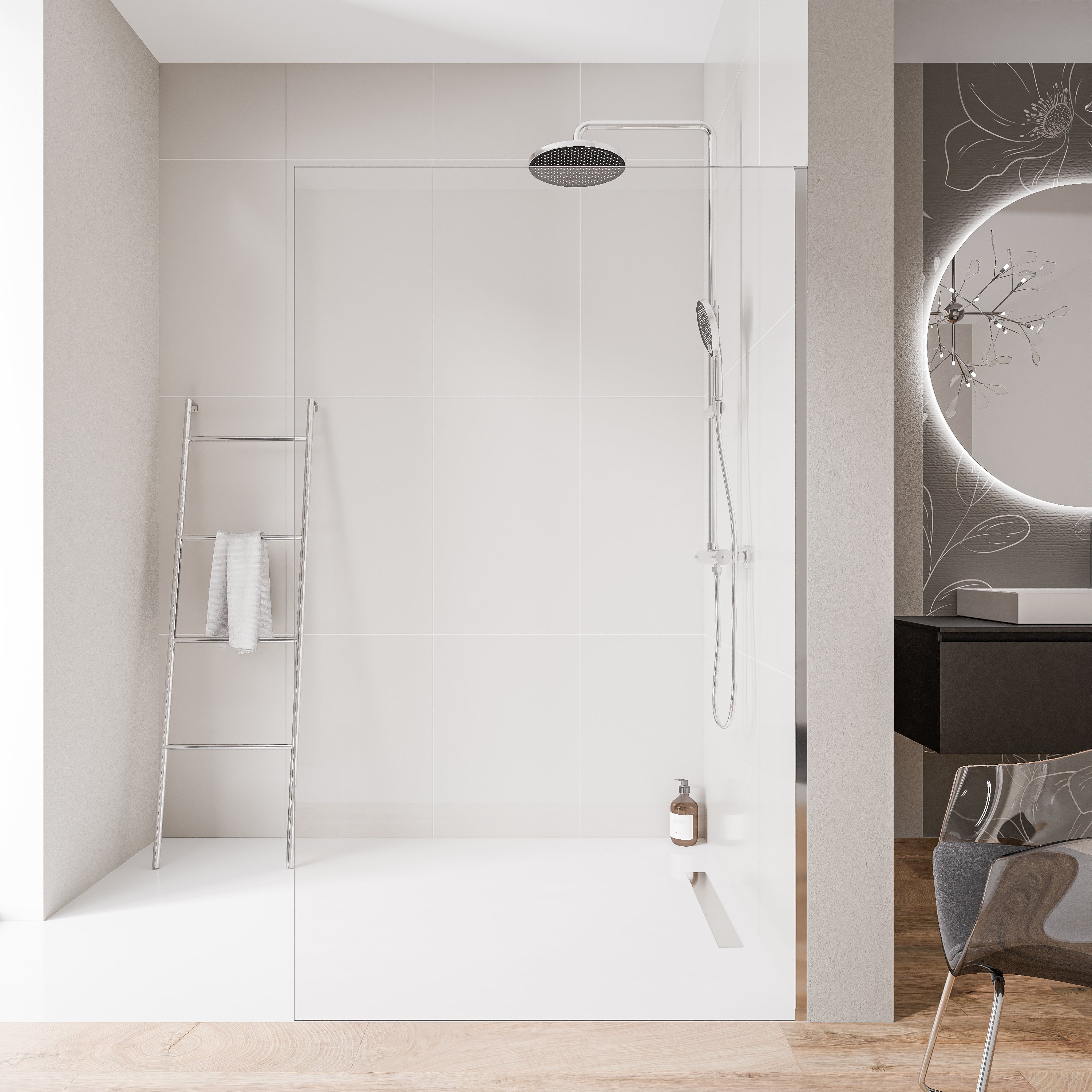 Walk-In 10mm Nano Klarglas EX102 – 1 Glaswand & Edelstahlprofil Chrom - Breite wählbar