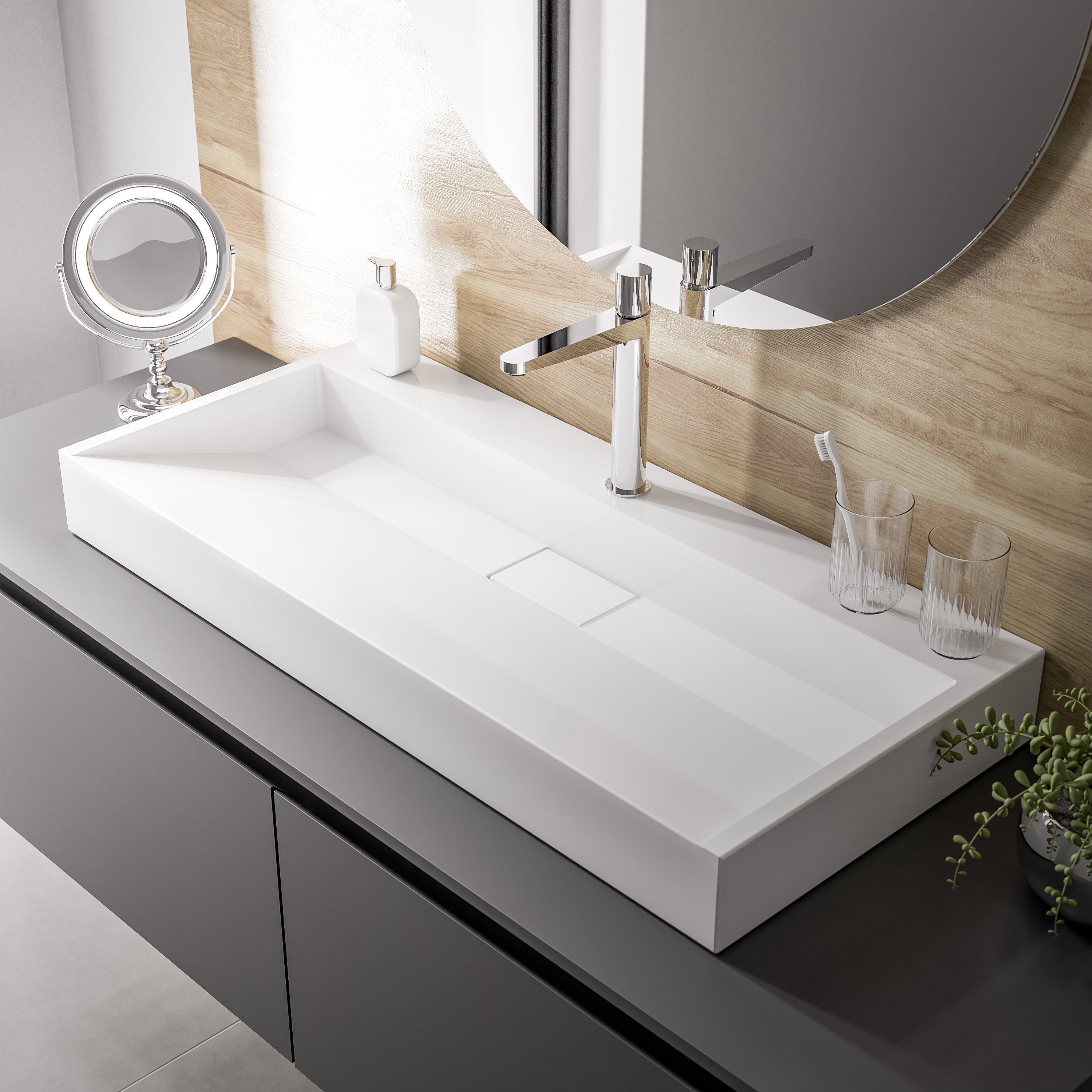Wandbecken Aufsatzwaschbecken BS6001 aus Gussmarmor - Breite wählbar - Weiß glänzend