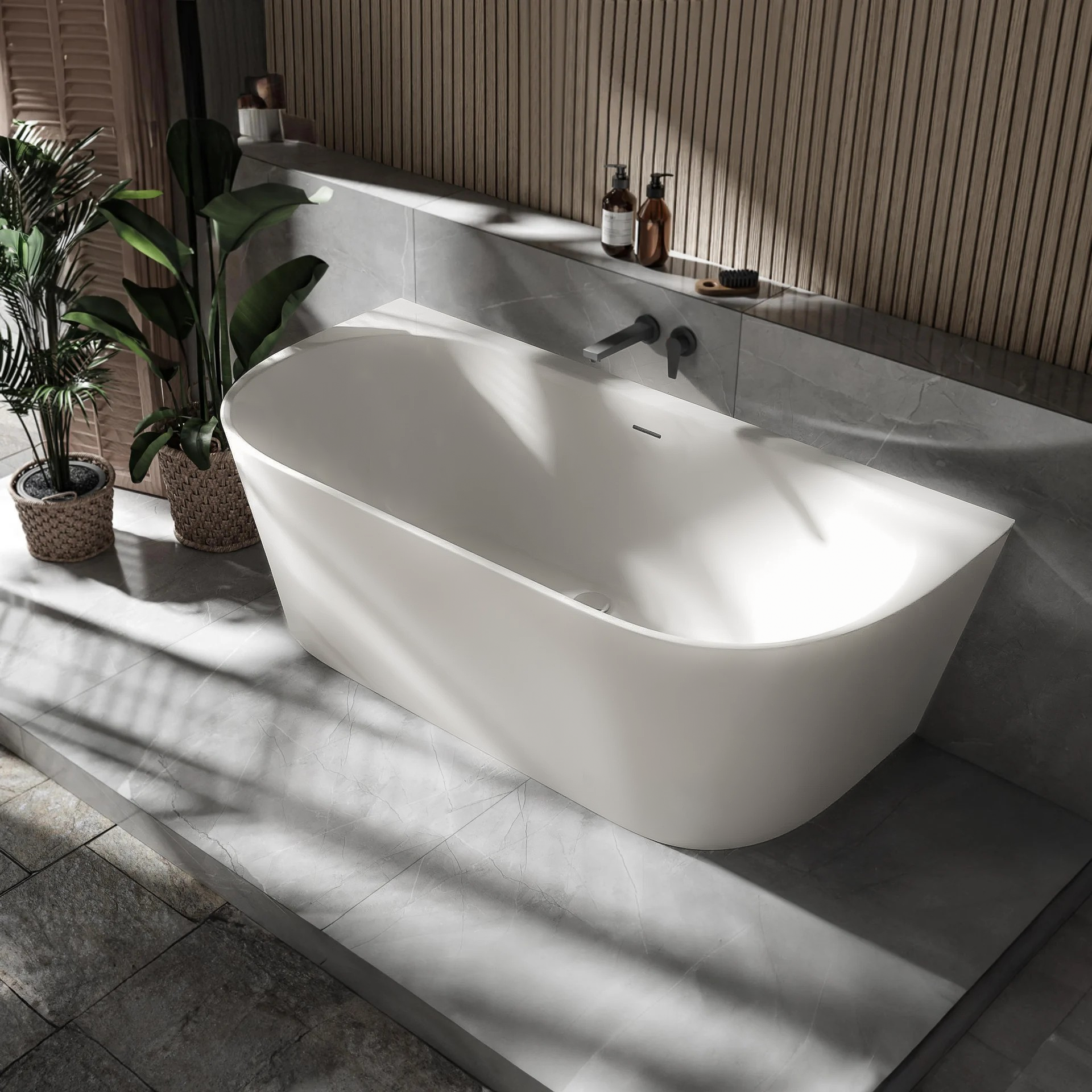 Halb freistehende Raumsparbadewanne NORA Acryl Weiß matt - 170 x 80 cm 