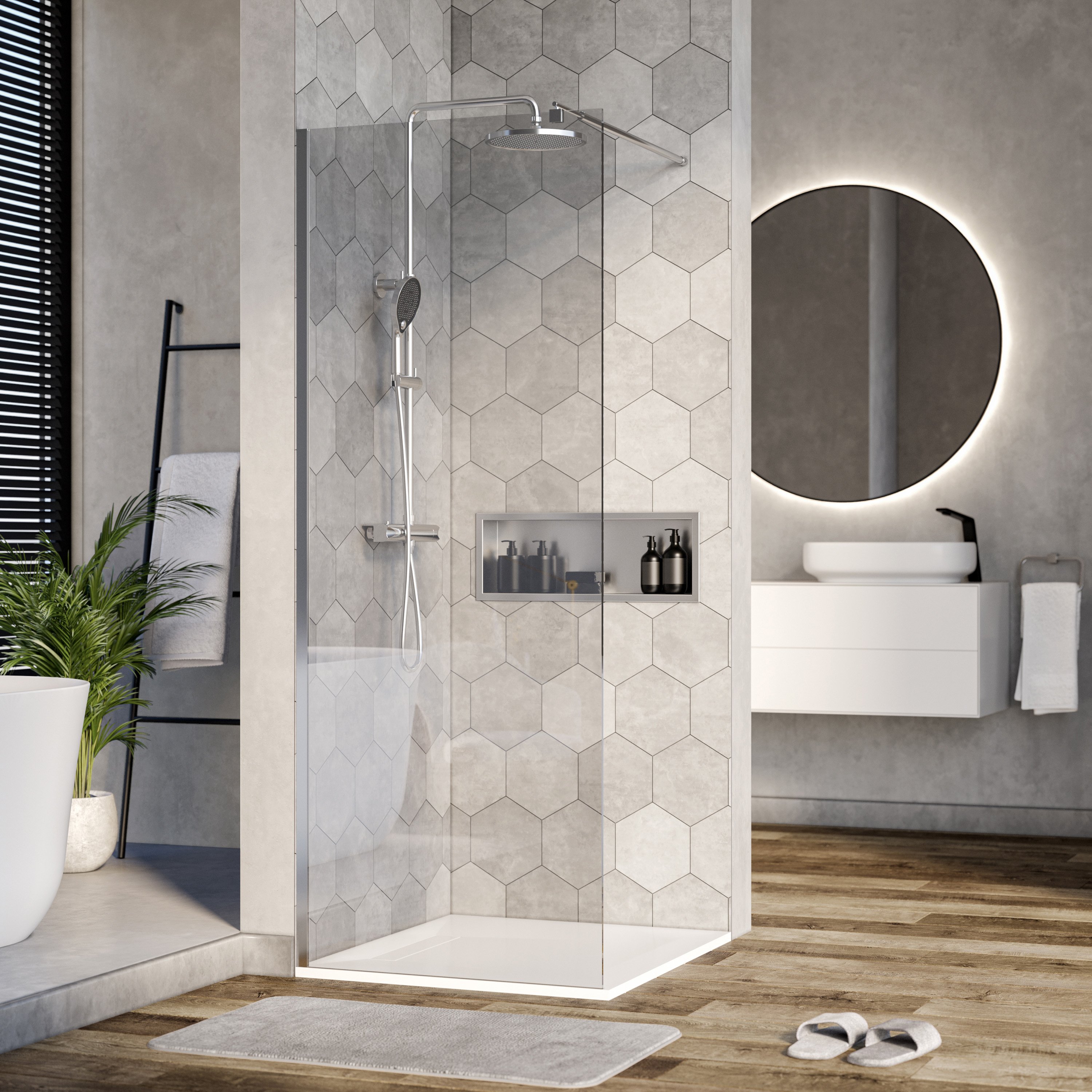 Duschabtrennung Walk-In Nano Echtglas EX101 - 10mm - Klarglas - Breite wählbar