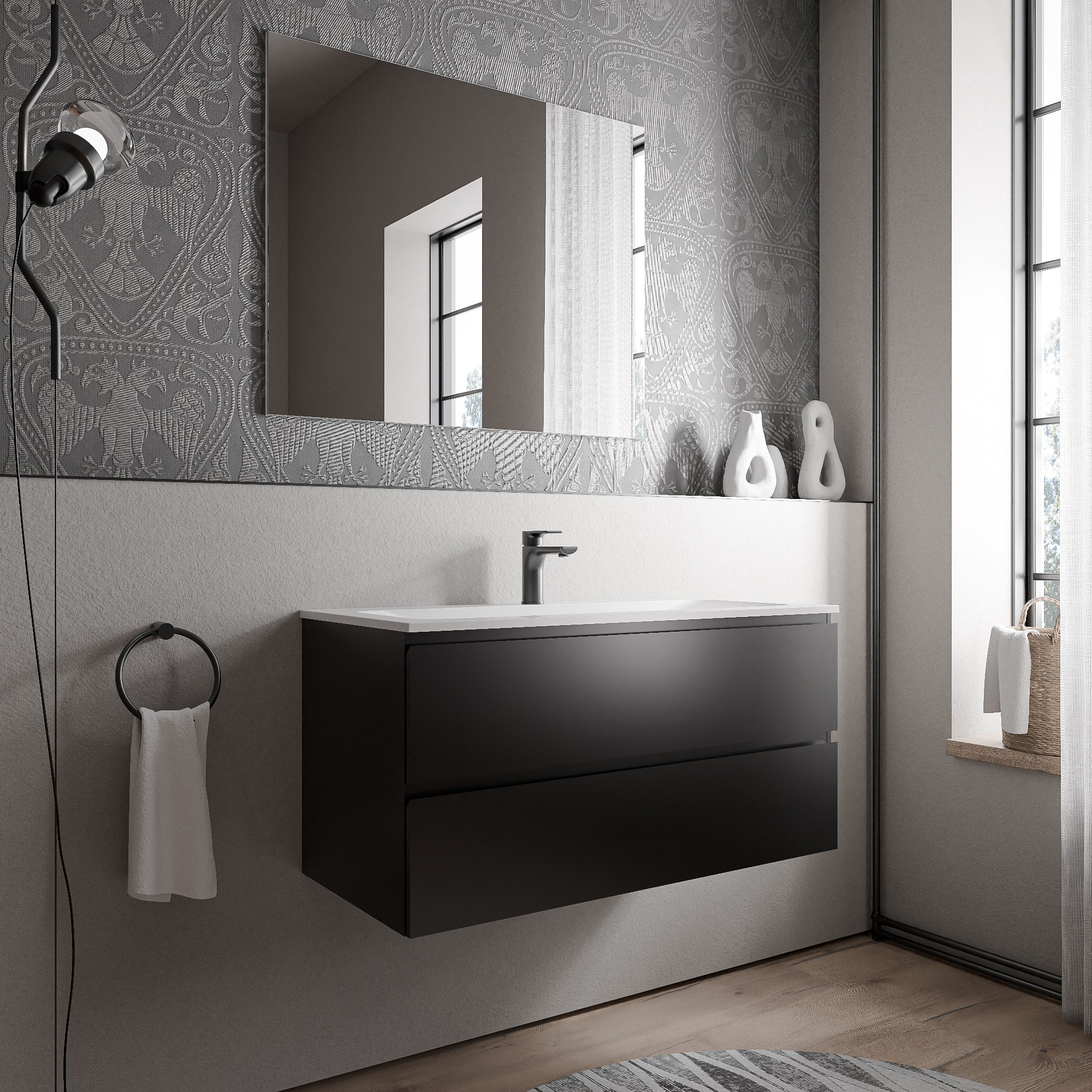 Unterschrank AVA 100 cm mit Mineralguss Waschbecken CREAM - Farbe wählbar