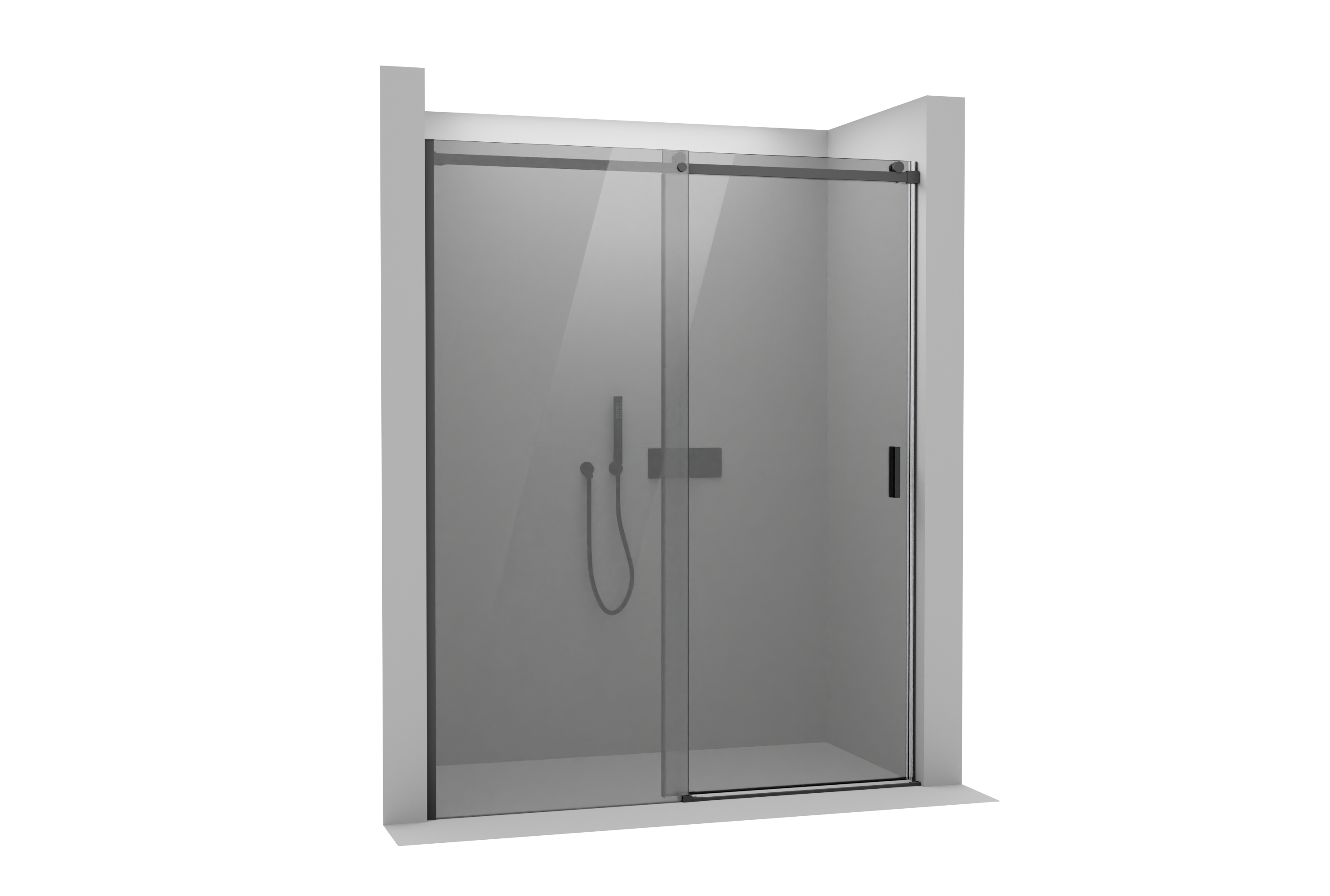 Nischendusche mit Schiebetür NT806 FLEX Schwarz matt - Nano Graues Glas - Glasstärke wählbar