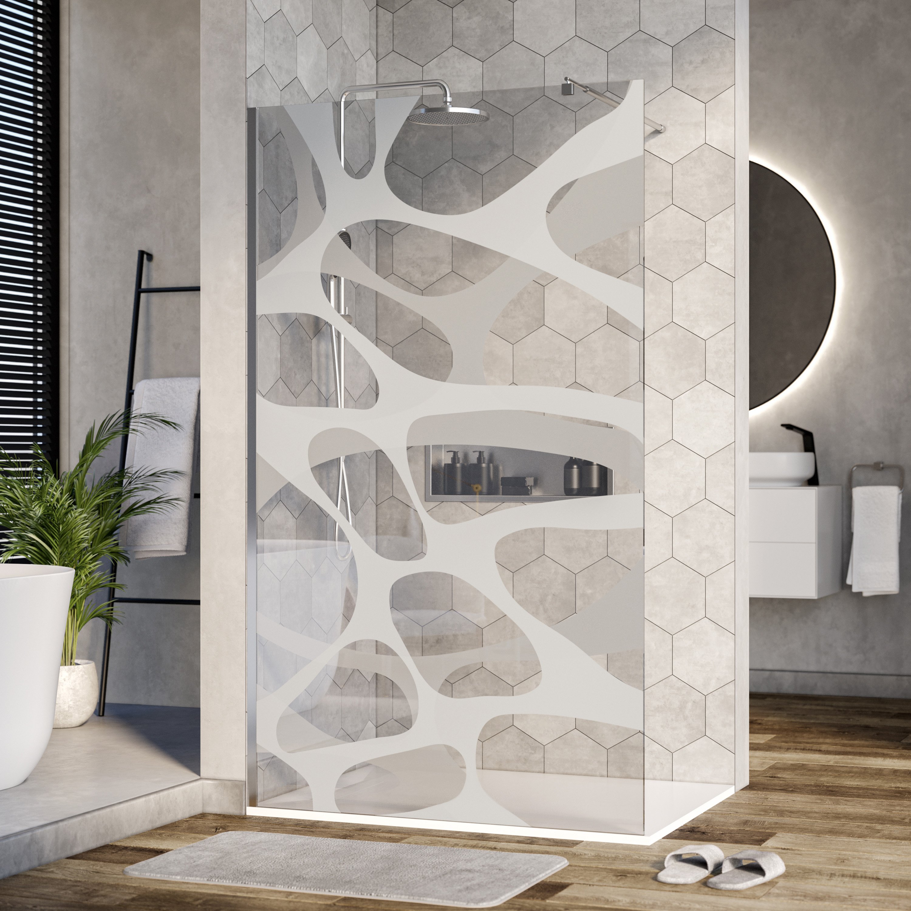 Duschabtrennung Walk-In Nano Echtglas EX101 - Milchglas-Muster Wave - Breite 120 cm