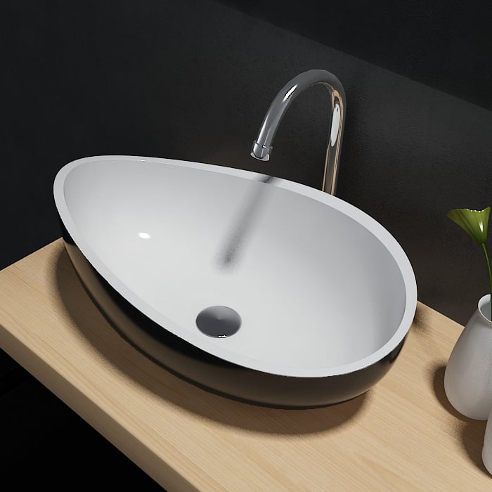 Aufsatzbecken Waschbecken WAVE PB2001 aus Mineralguss – 60 x 37 x 21 cm - wählbare Farbe