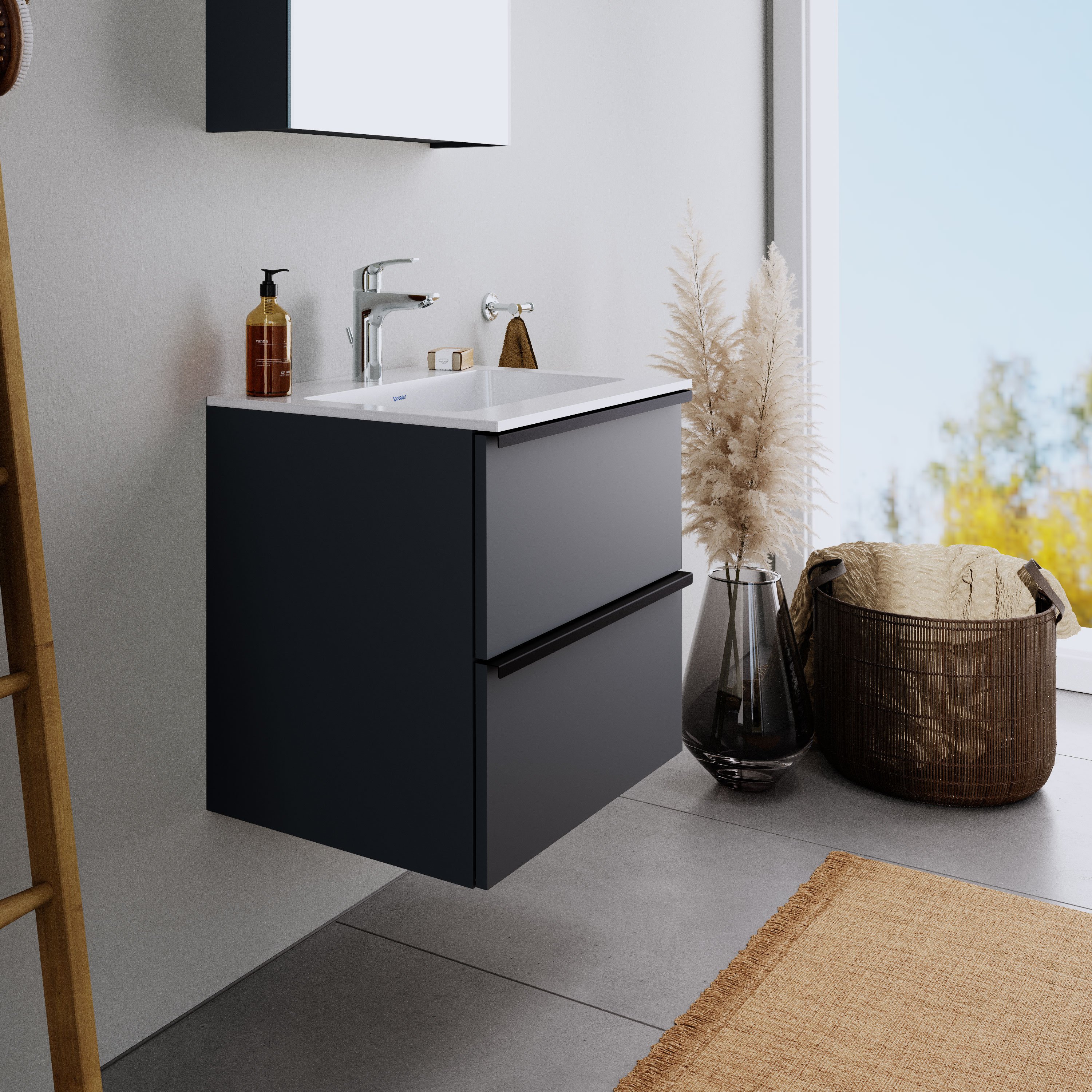 Duravit DuraPoint Badmöbel-Set mit Griffleiste, inkl. Waschtisch aus Mineralguss, 60 cm - Farbe wählbar 