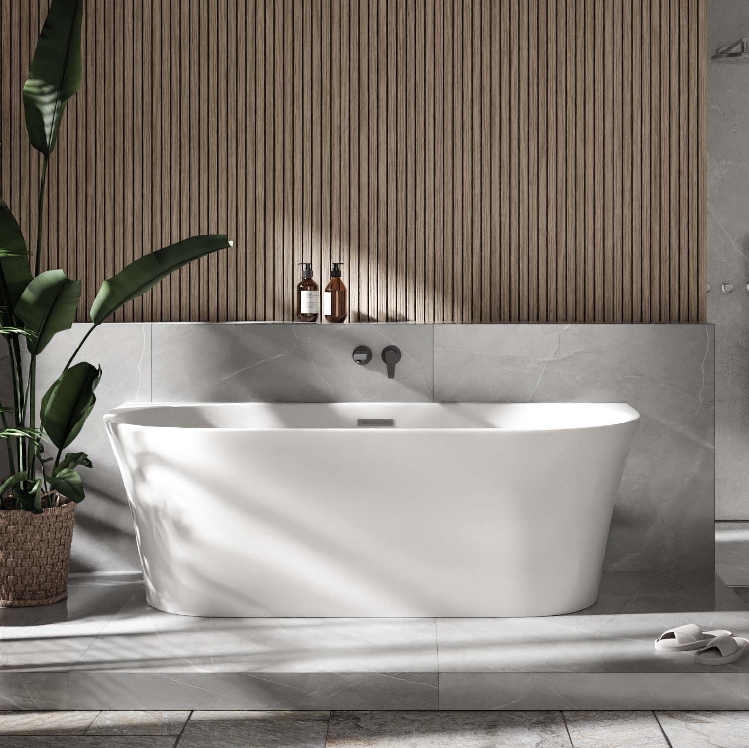 Halb freistehende Raumsparbadewanne NORA Acryl Weiß - 170 x 80 cm 