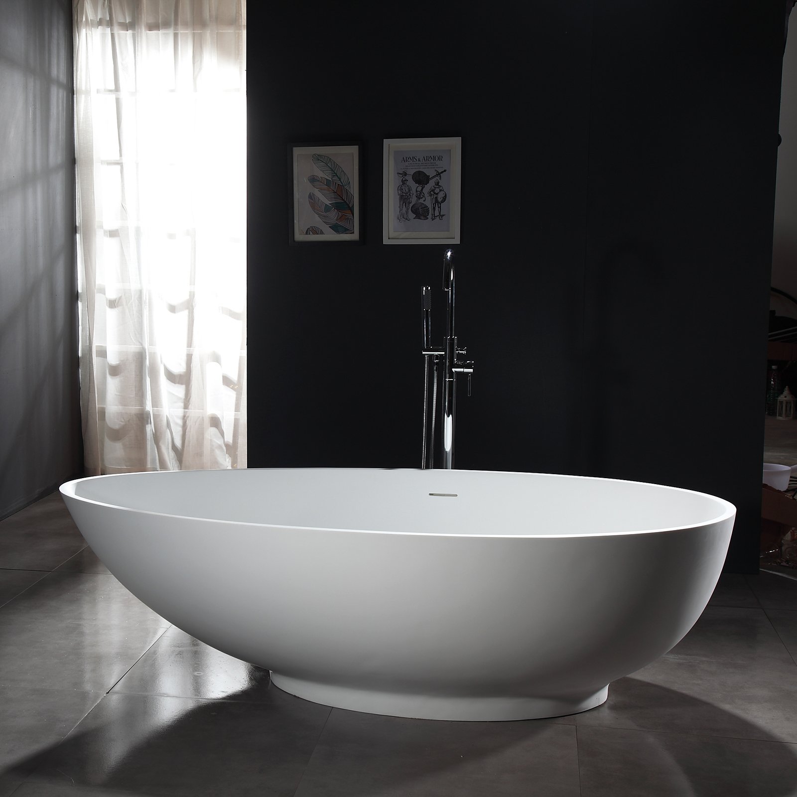 Freistehende Badewanne VIGO aus Mineralguss - Größe wählbar - Weiß Matt - Zubehör optional