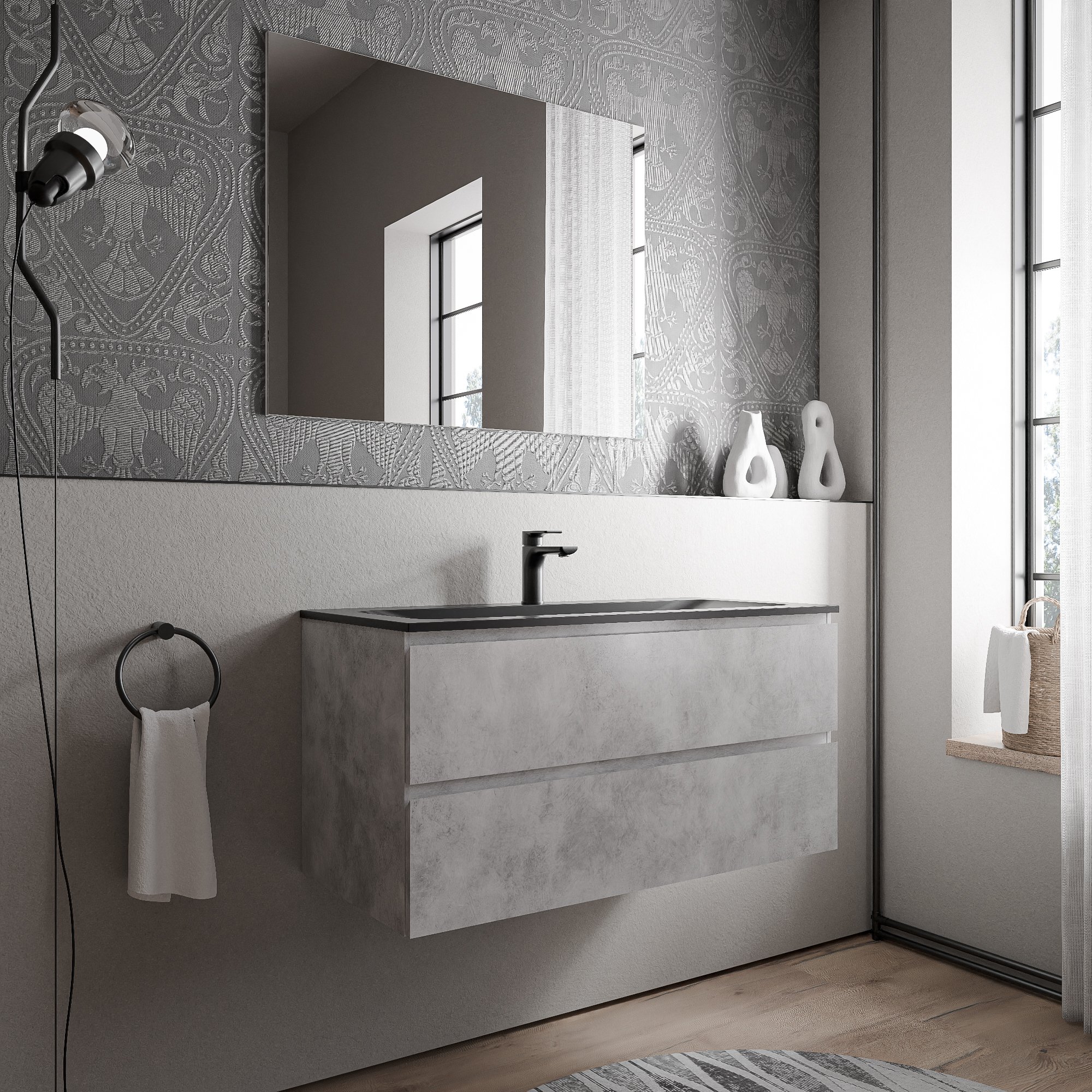 Unterschrank AVA 100 cm mit Mineralguss Waschbecken BRUXELLES - Farbe wählbar