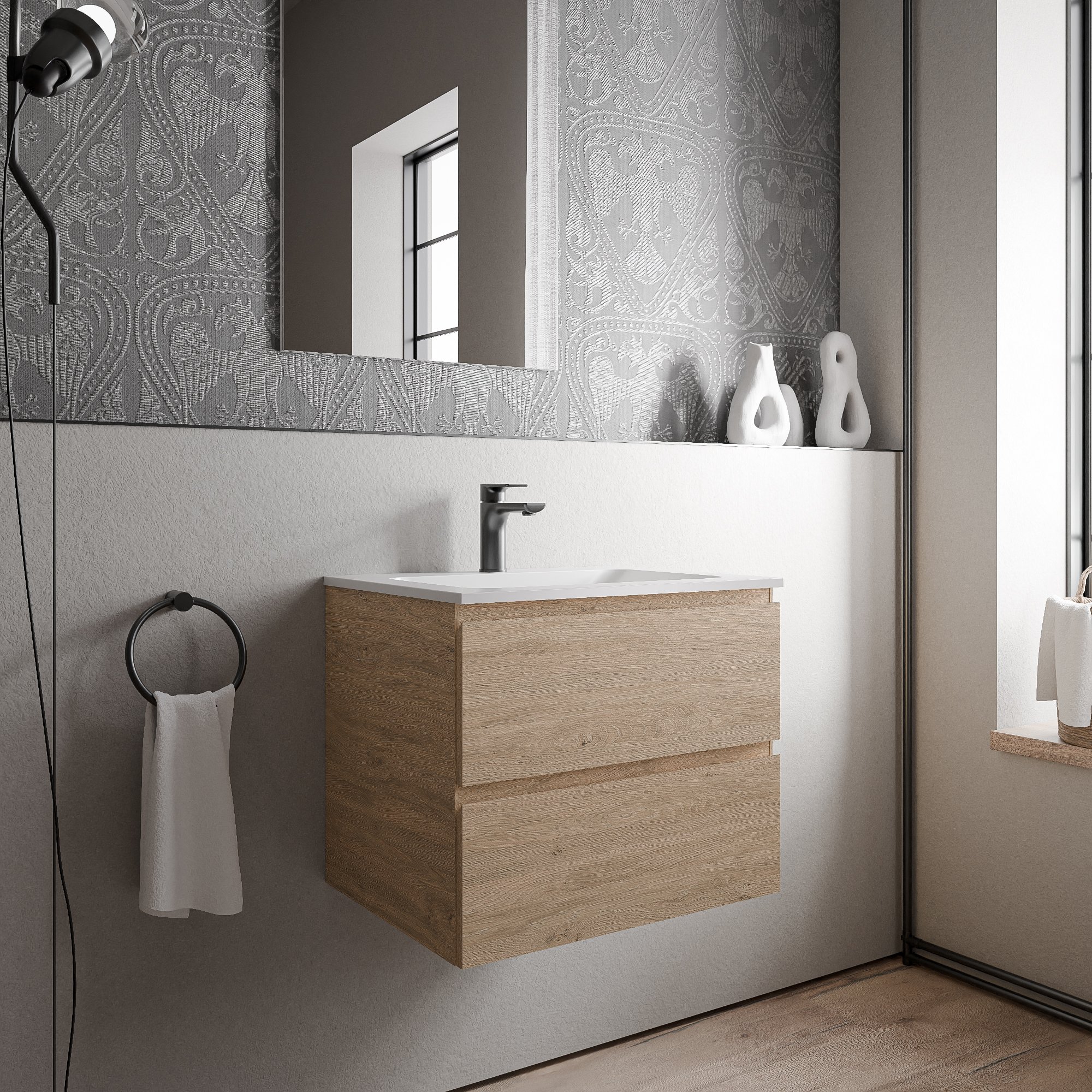 Unterschrank AVA 60 cm mit Mineralguss Waschbecken BRUXELLES - Farbe wählbar