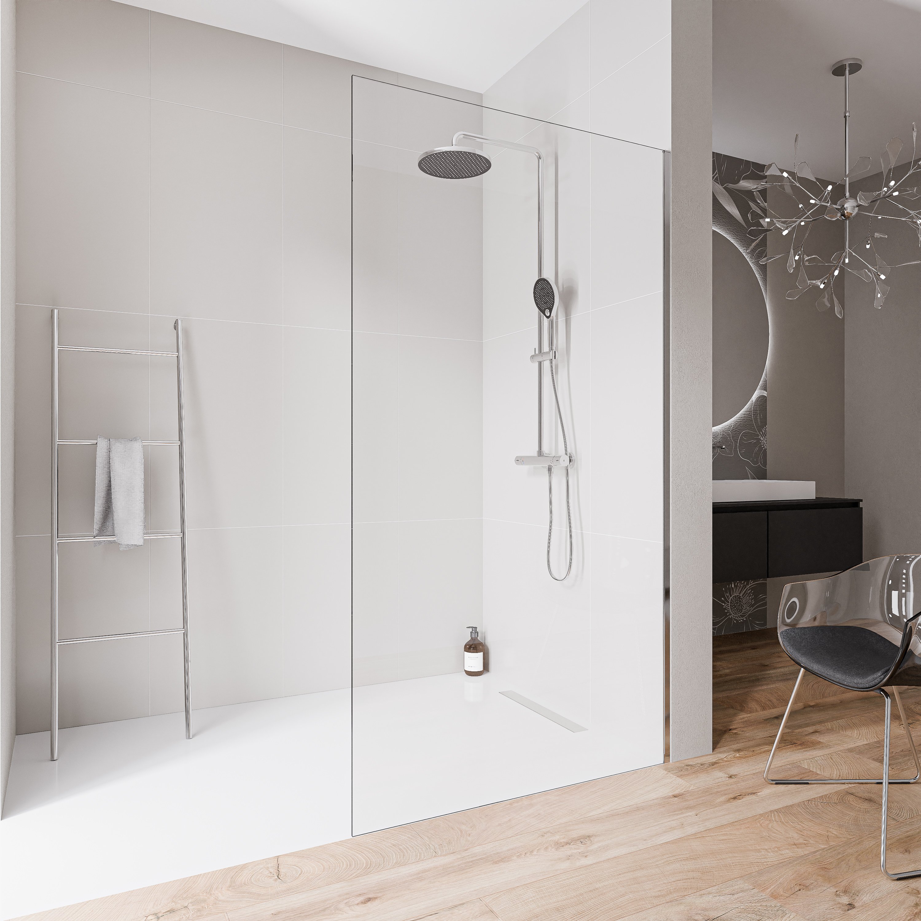 Walk-In 10mm Nano Klarglas EX102-2 - Edelstahlprofil Chrom - Höhe 220cm - Breite wählbar