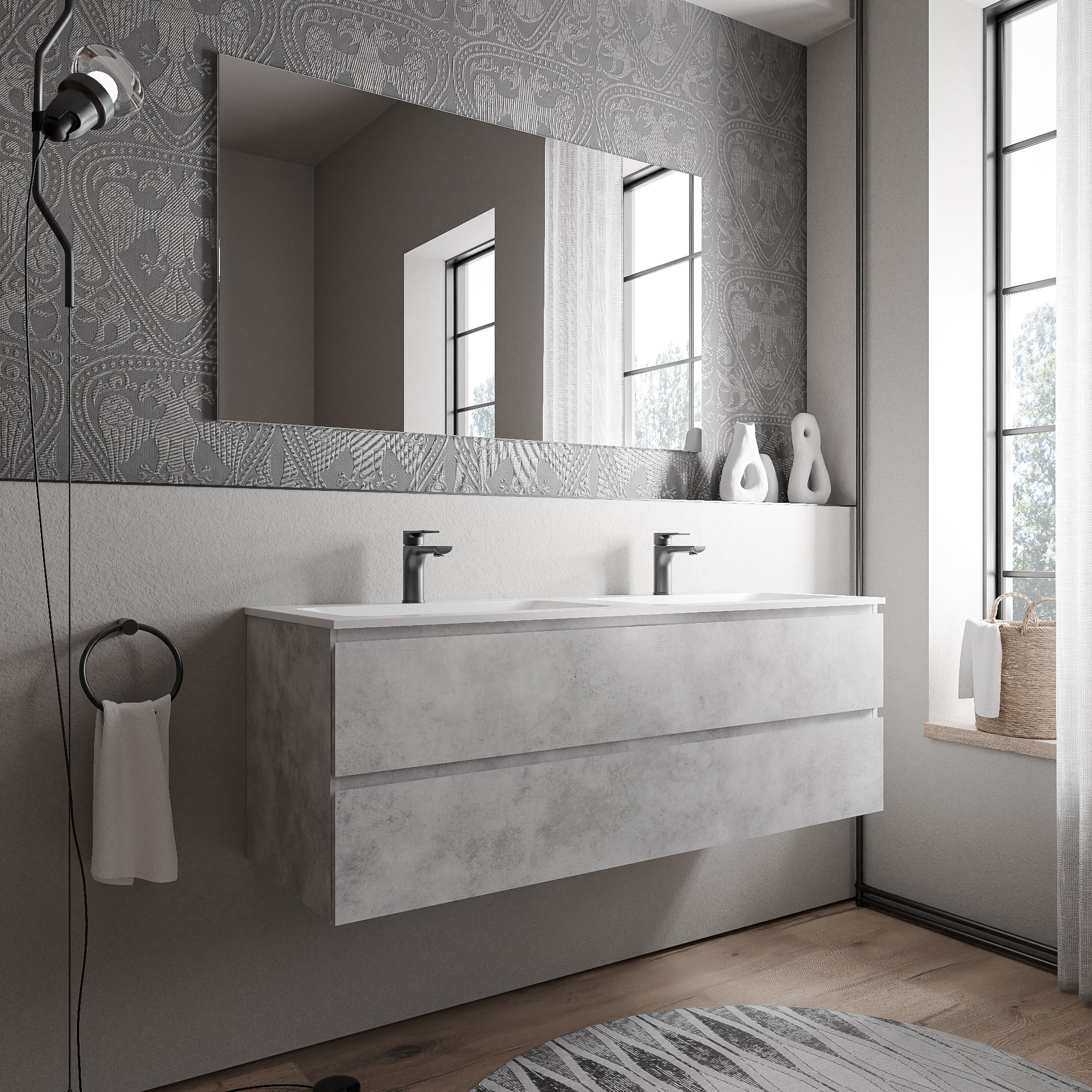 Unterschrank AVA 140 cm mit Mineralguss Waschbecken BRUXELLES - Farbe wählbar