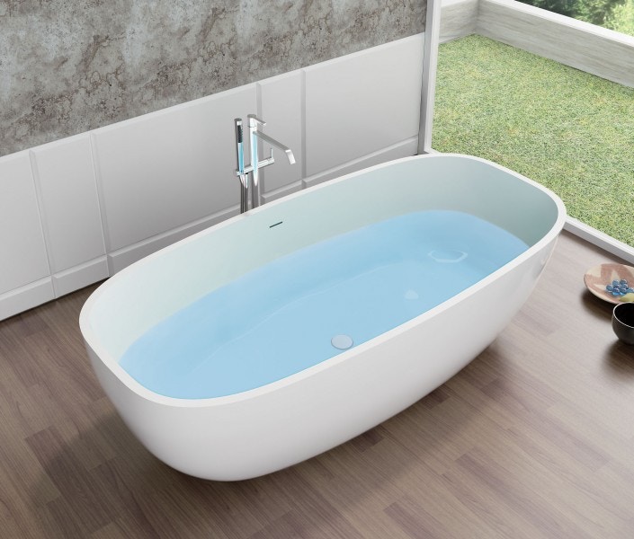 Freistehende Badewanne OCEAN STONE aus Mineralguss - 180 x 87 cm - Wählbar in Matt oder Hochglanz - Zubehör optional