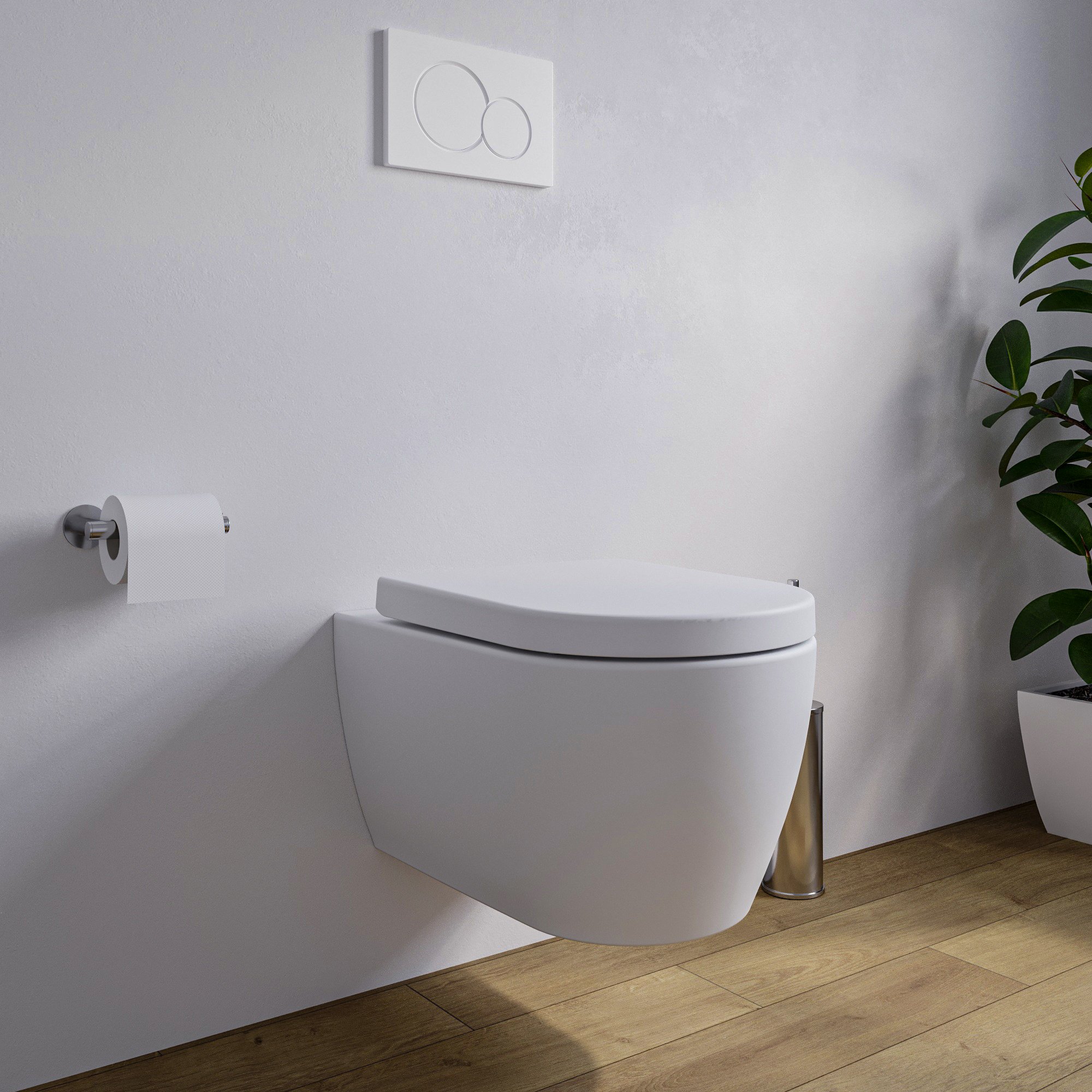 Spülrandloses Wand-Hänge WC NANO NT2038 - inkl. Softclose-Deckel - kurze Ausführung - Weiß glänzend