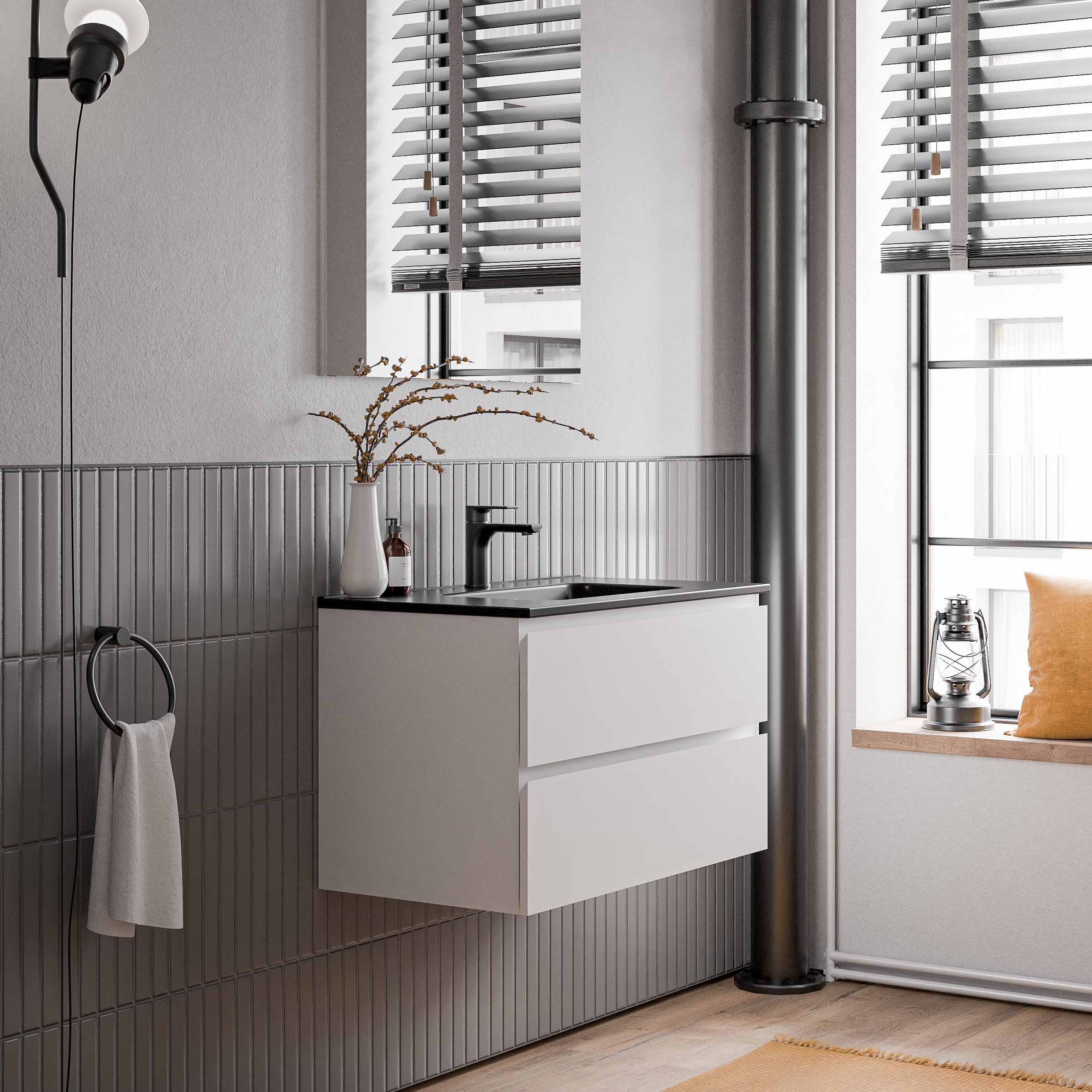 Unterschrank AVA 80 cm mit Keramik Waschbecken - Farbe wählbar