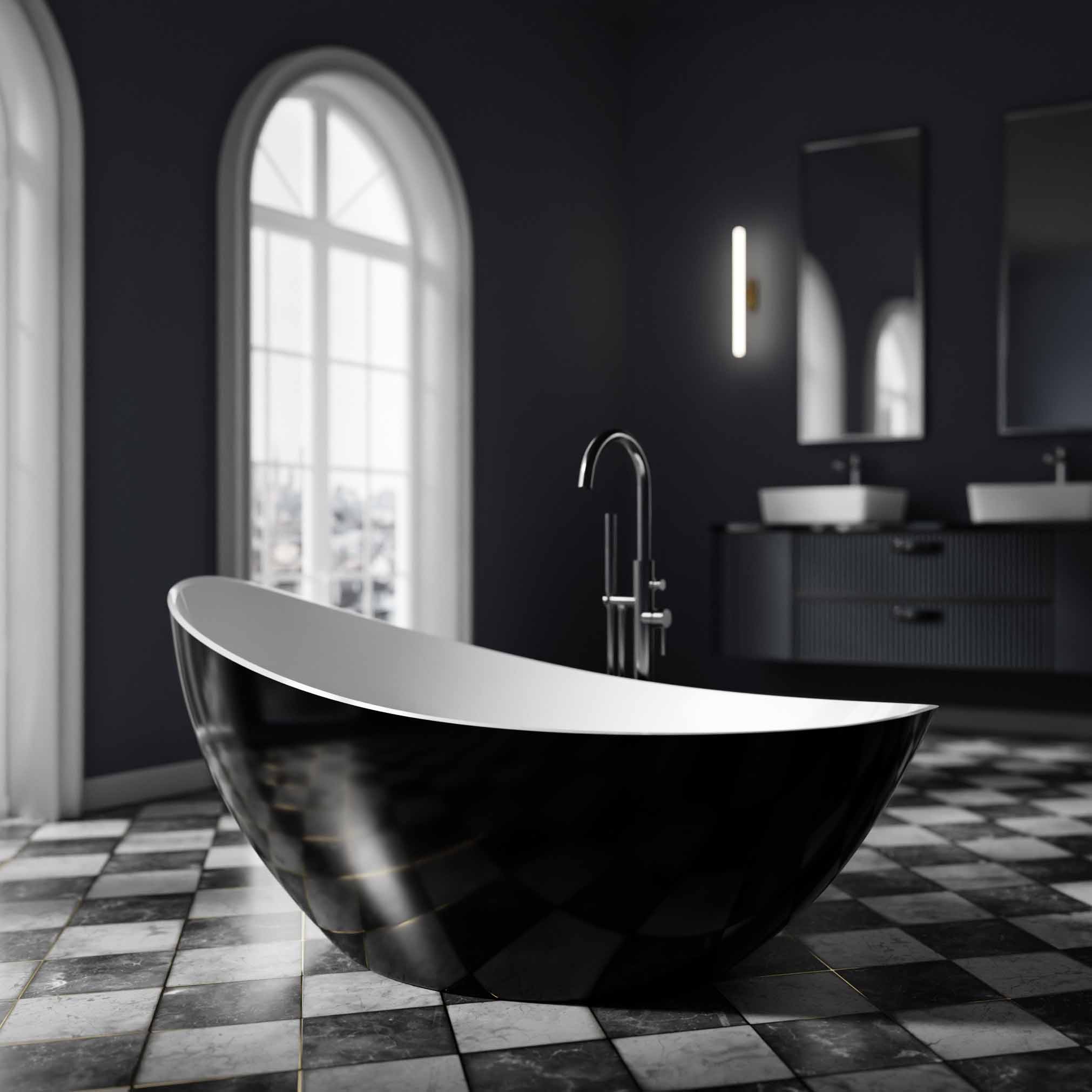 Freistehende Badewanne VICE 2.0 Acryl Schwarz/Weiß glänzend - 183,5 x 78,5 x 76,9 cm