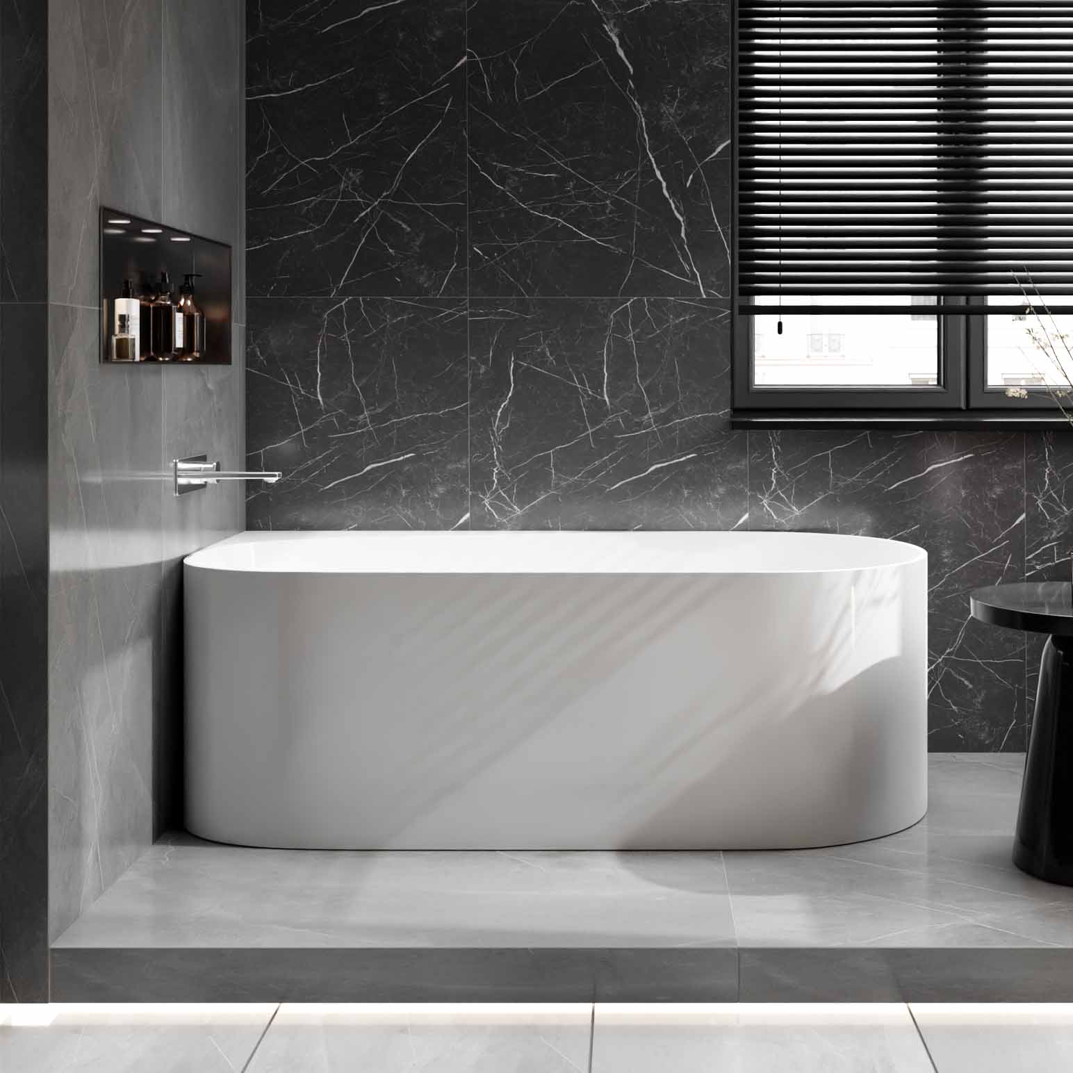 Freistehende Badewanne ONDA Corner Acryl Weiß glänzend - Einbau Links