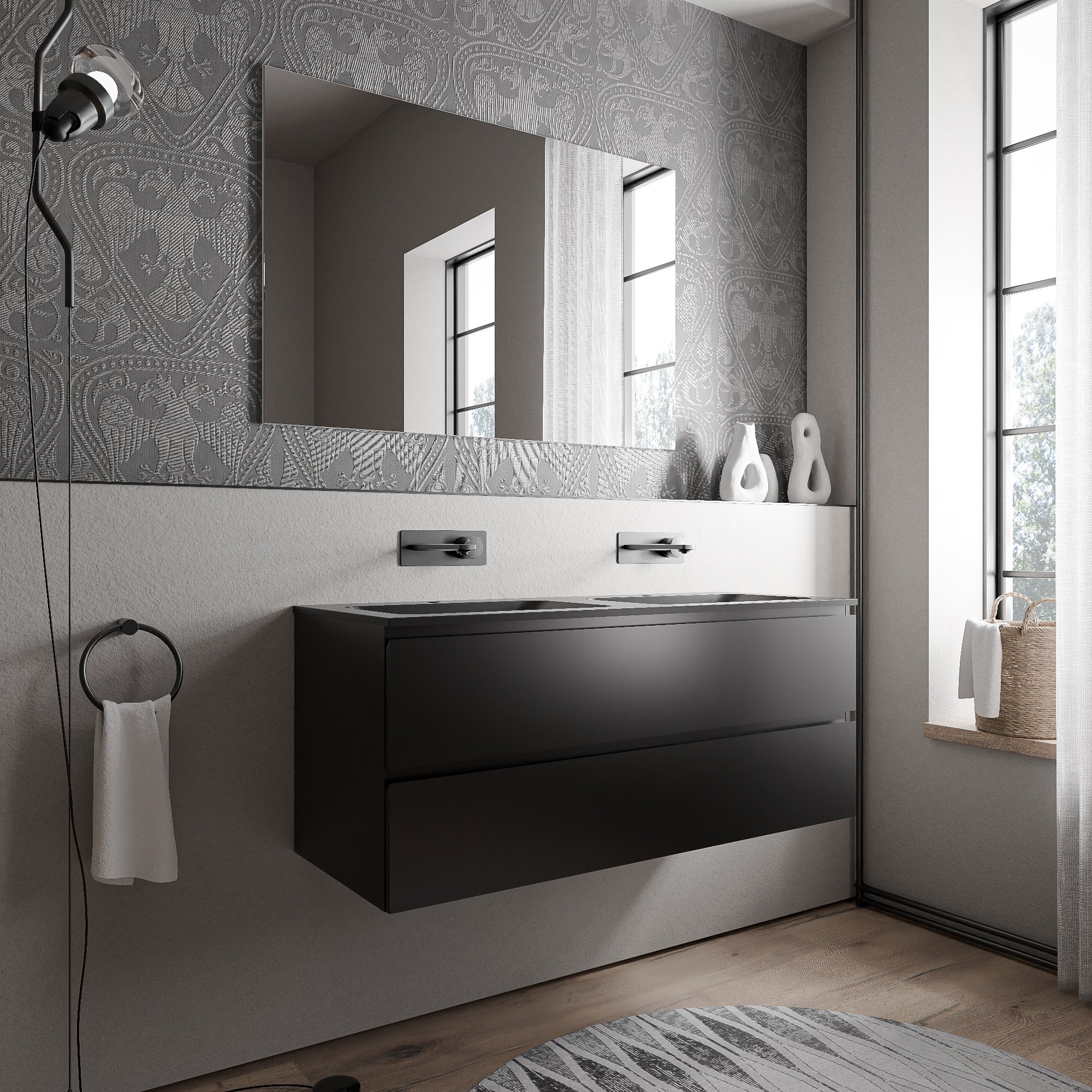 Unterschrank AVA 120 cm mit Mineralguss Waschbecken BRUXELLES - Farbe wählbar