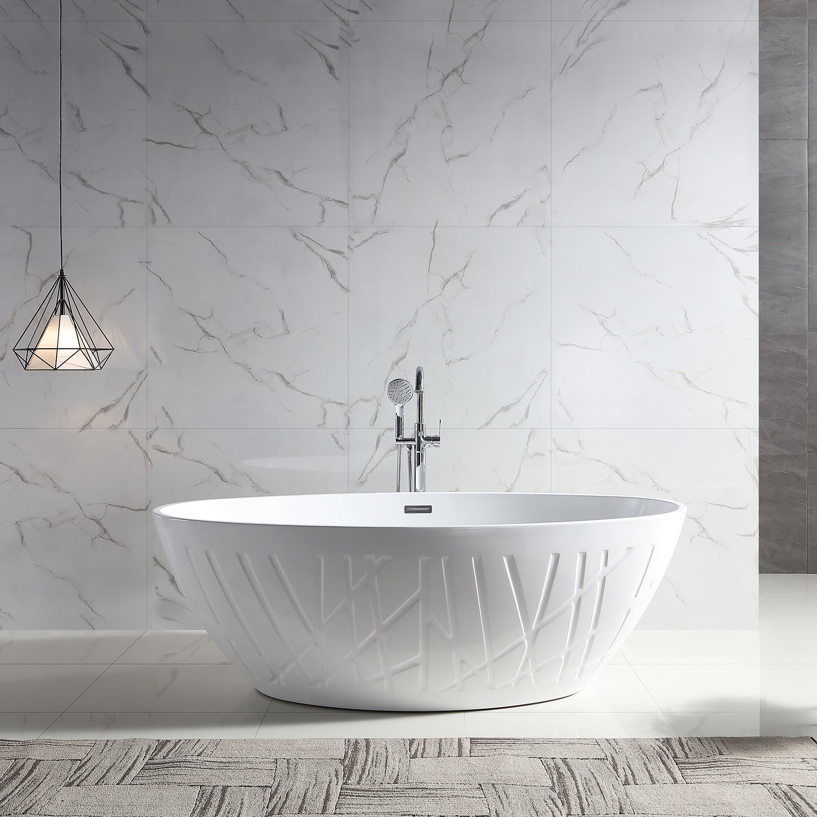 Freistehende Badewanne LEO Acryl - 175 x 100 x 58 cm - Weiß glänzend - Standarmatur wählbar