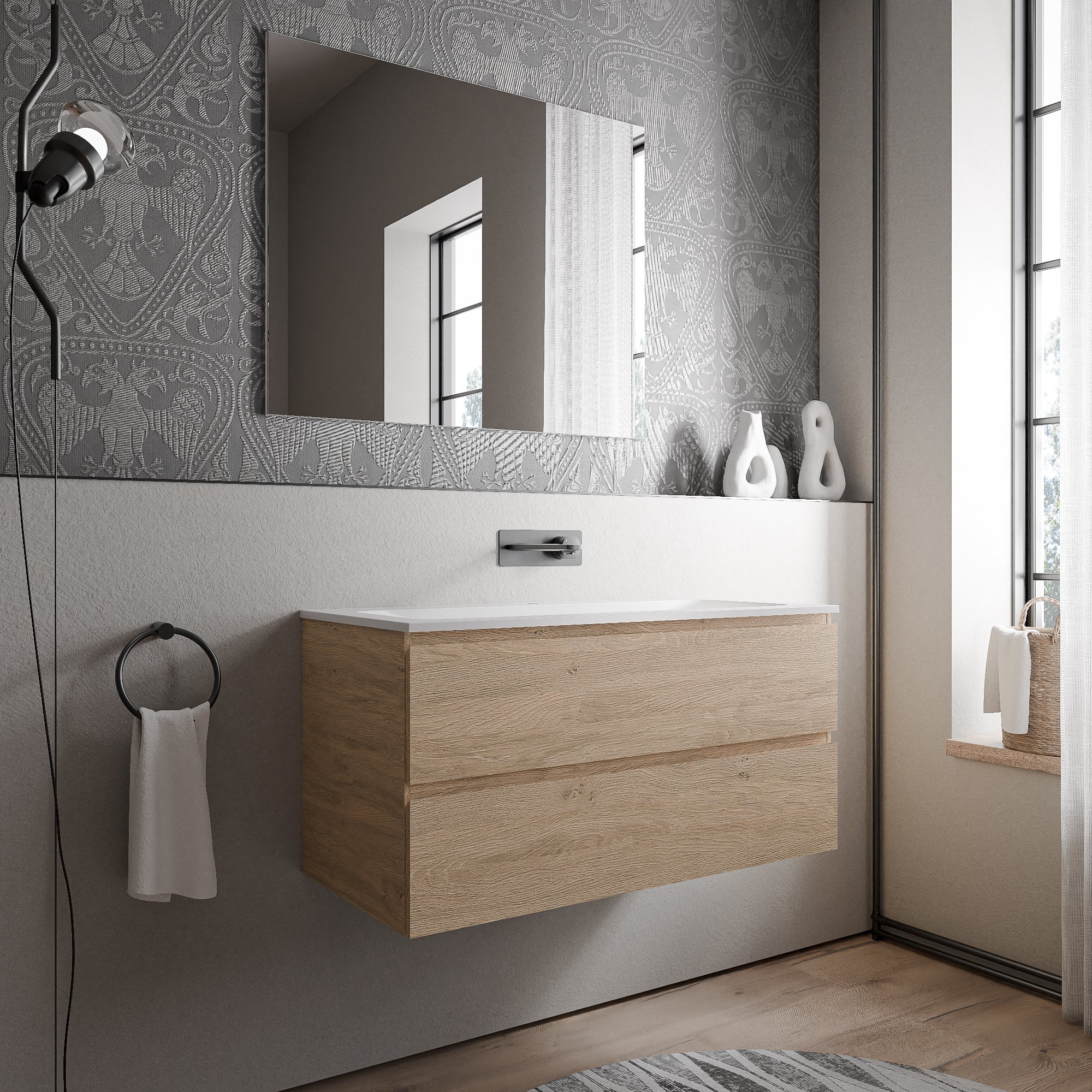Unterschrank AVA 100 cm mit Mineralguss Waschbecken BRUXELLES - Farbe wählbar