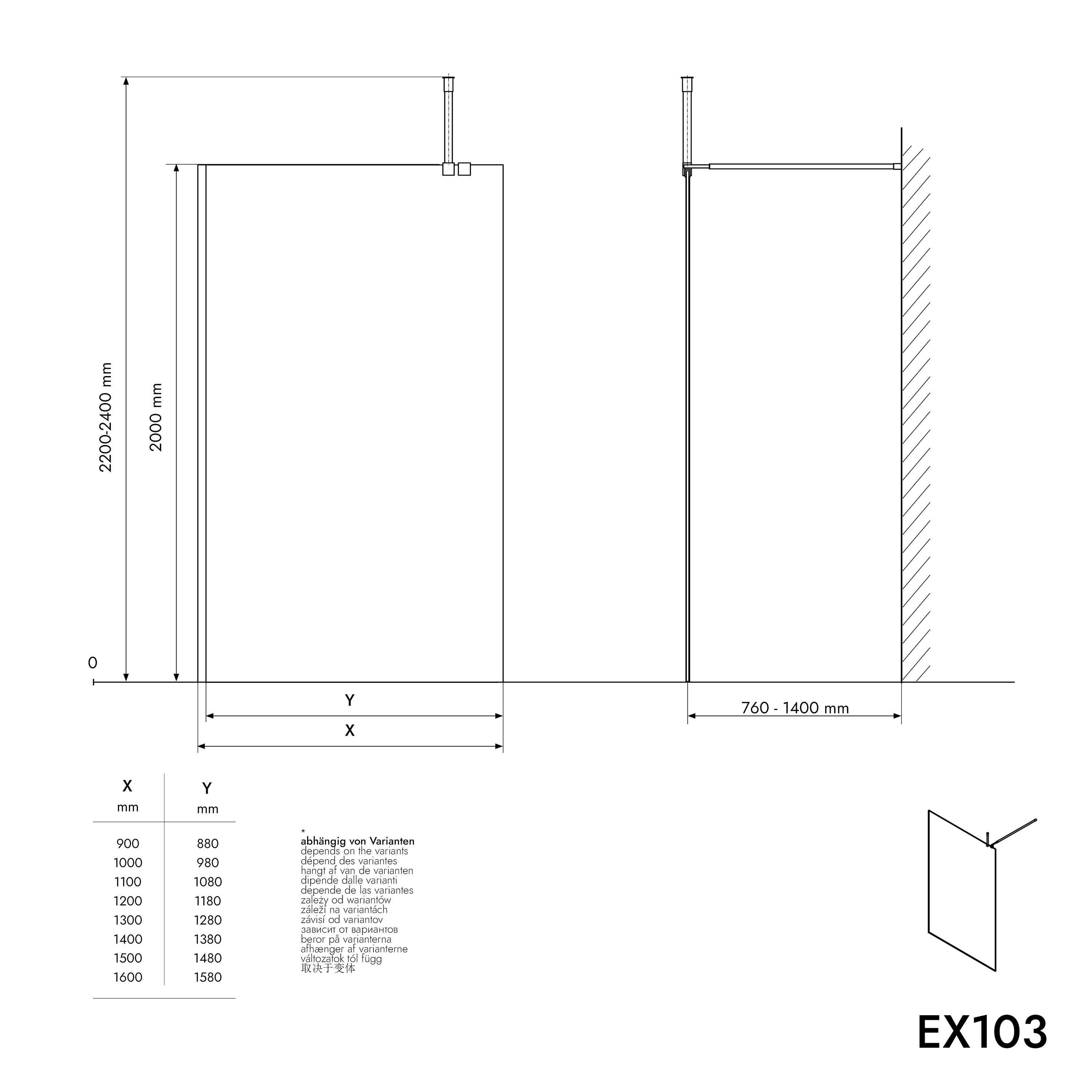 Walk-In Nano EX103 10 mm Super White Glas – Profilfarbe & Breite wählbar