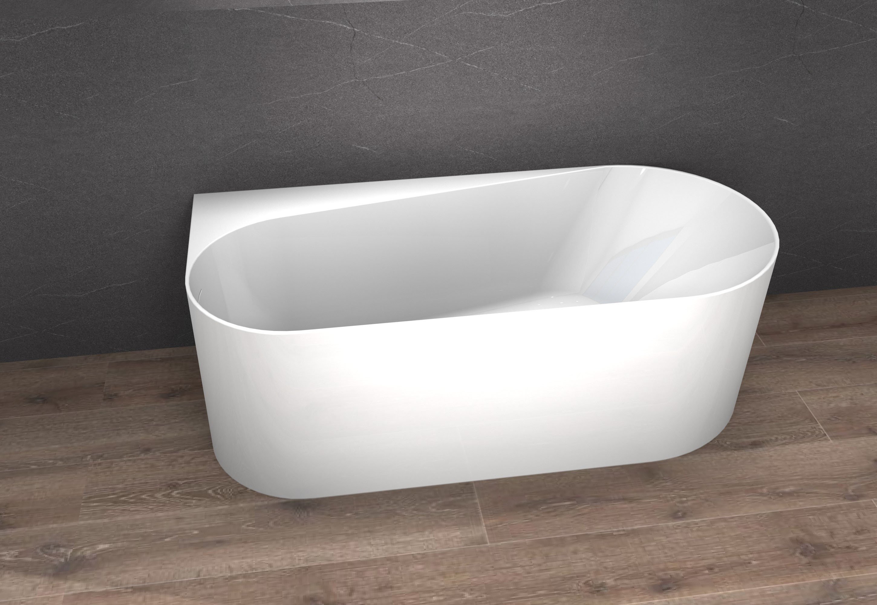 Freistehende Badewanne ONDA Corner Acryl Weiß glänzend - Einbau Links - Optional mit Wannenrandarmatur