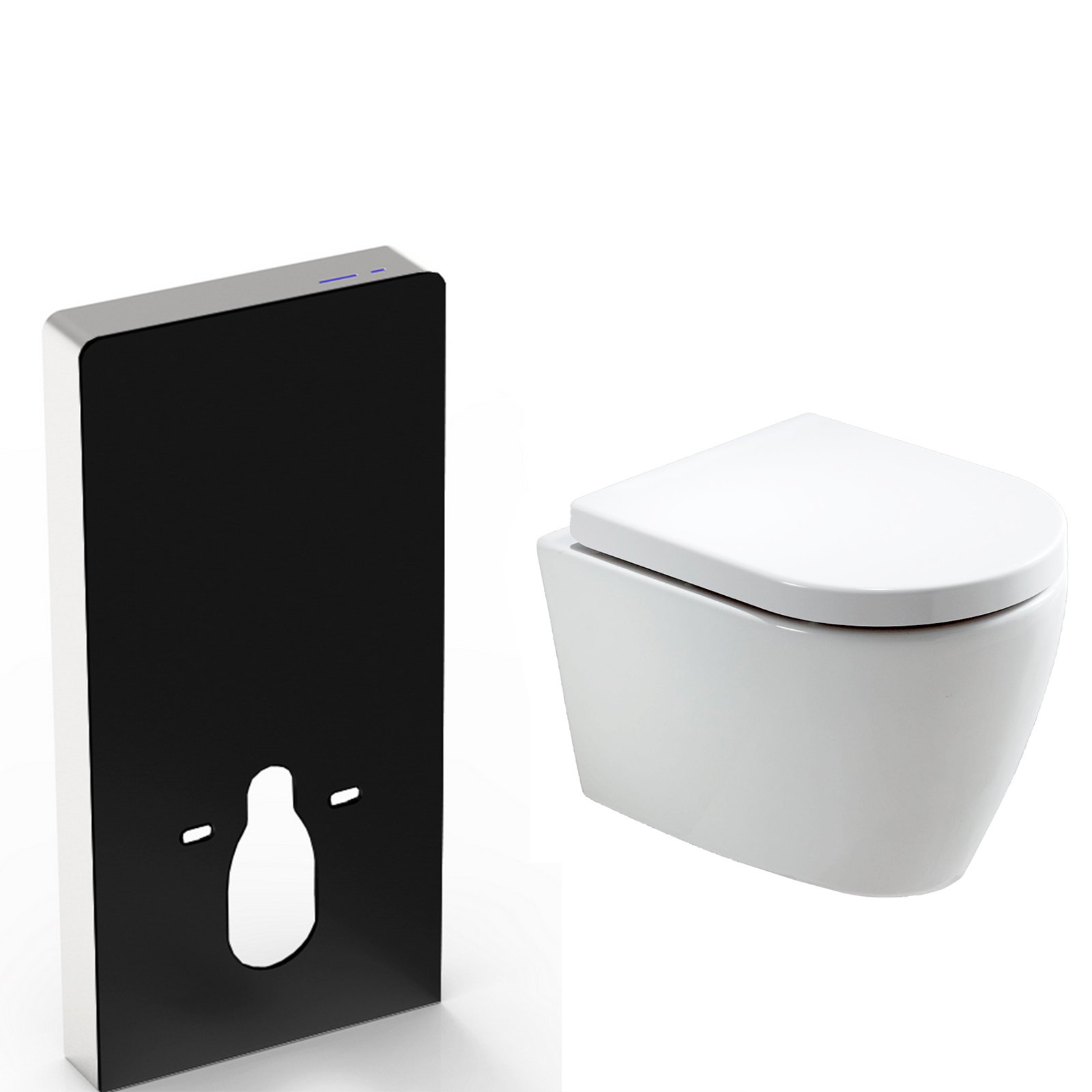 Wc-Komplettpaket 34:  WC B-8030 Weiß mit Soft-Close Sitz & Sanitärmodul 805S Schwarz