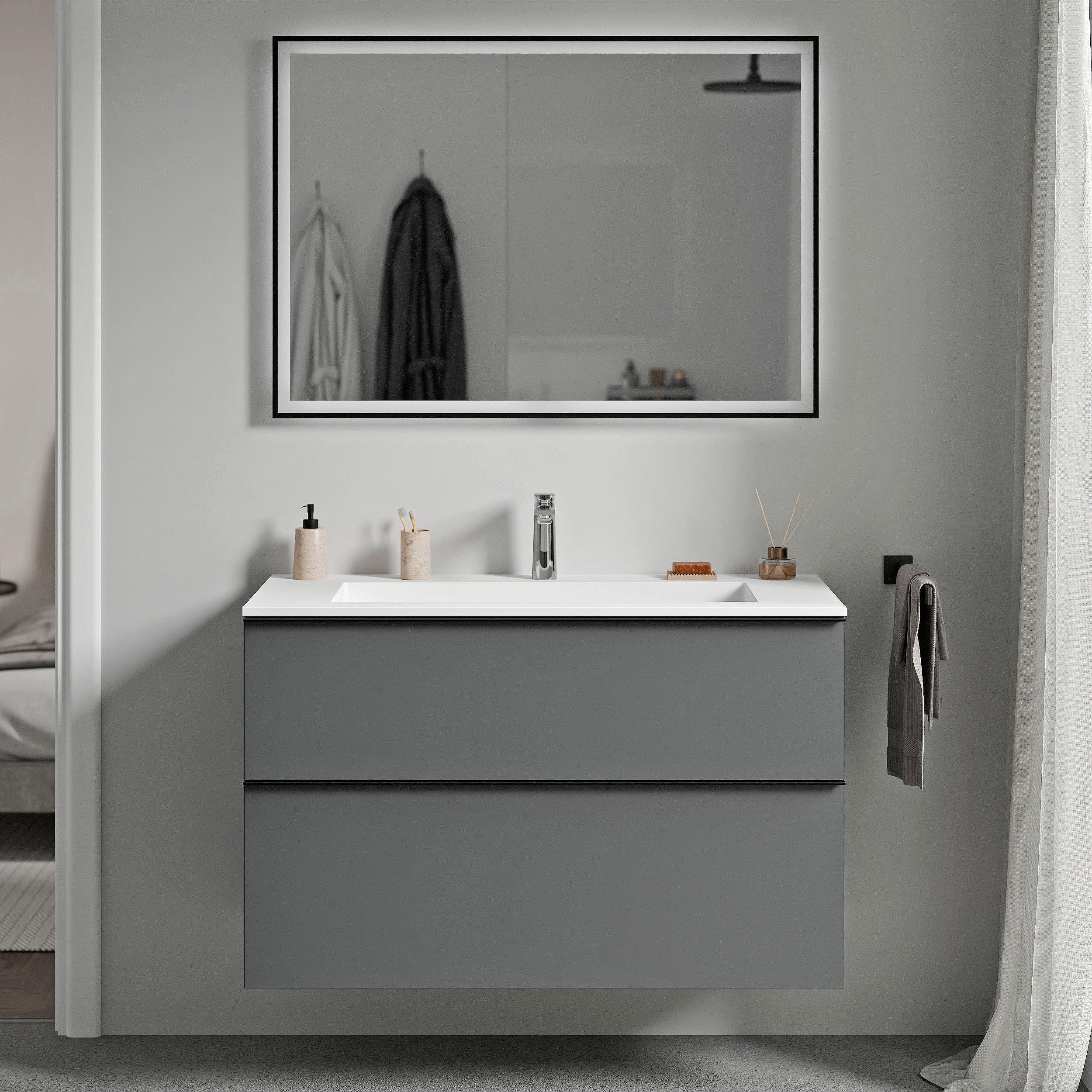 Unterschrank LAVOA 80 cm mit Mineralguss Waschbecken BRUXELLES - Farbe wählbar 167388,167392,167396