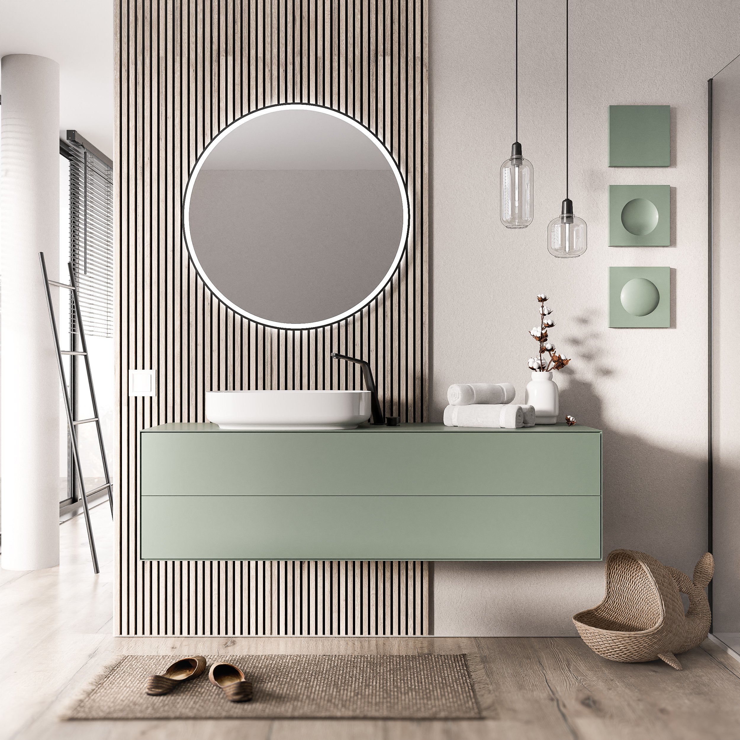 Unterschrank MILOU 140 cm für Aufsatzwaschbecken - 2 Schubladen - Jadegrün matt