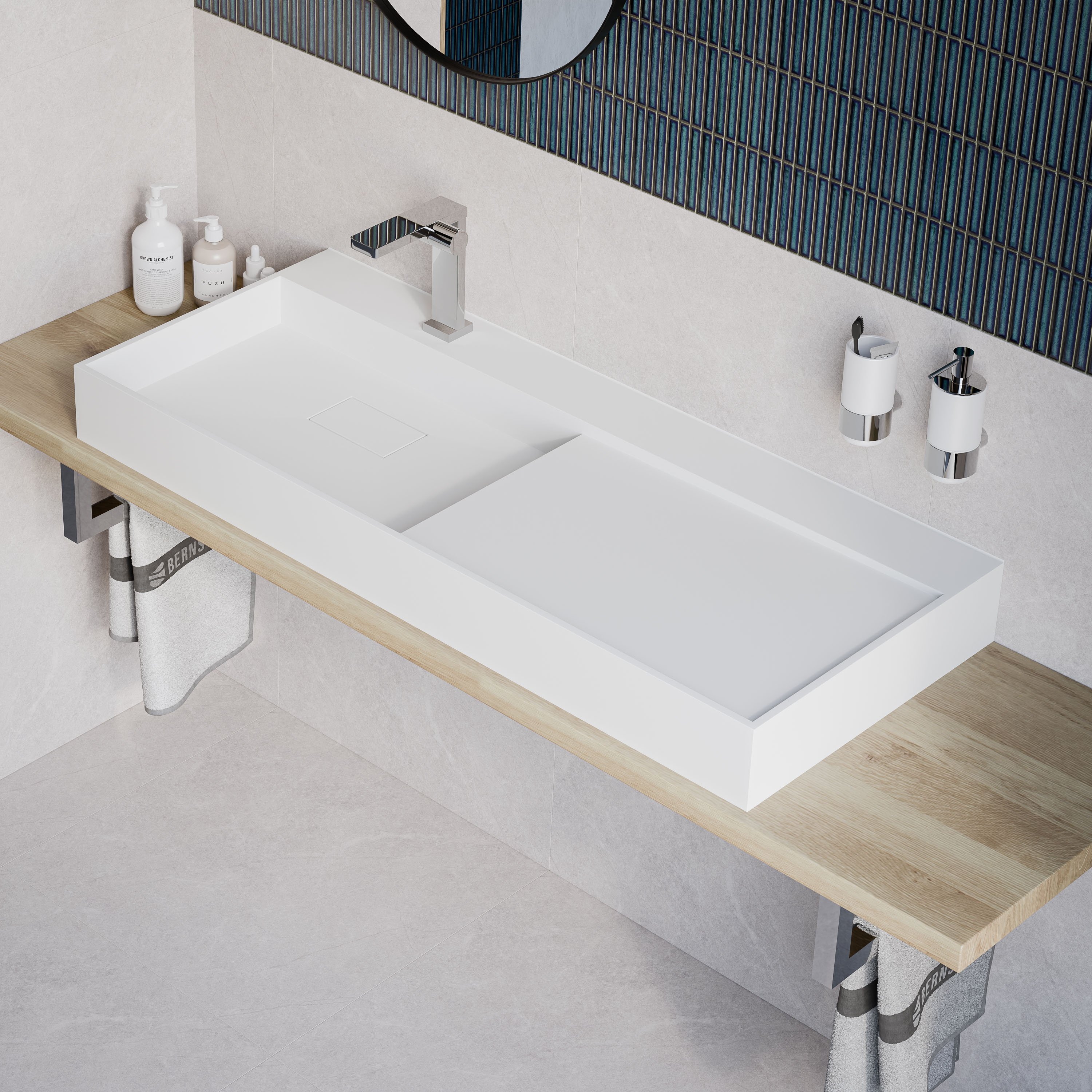 Wandwaschbecken TWG222 aus Mineralguss - 120 x 50 x 12 cm - Weiß matt