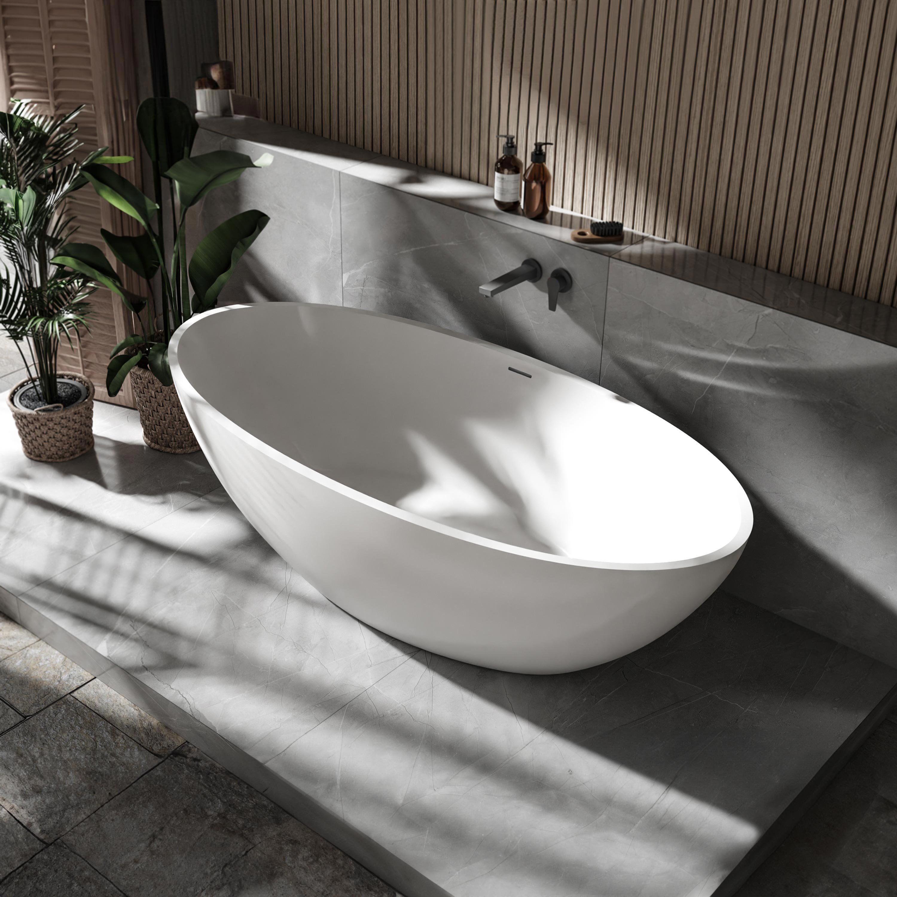 Freistehende Badewanne RIO STONE Mineralguss Weiß - 180 x 85 cm - Wählbar in Matt oder Hochglanz Freistehende Badewanne RIO STONE Mineralguss Weiß - 180 x 85 cm - Wählbar in Matt oder Hochglanz