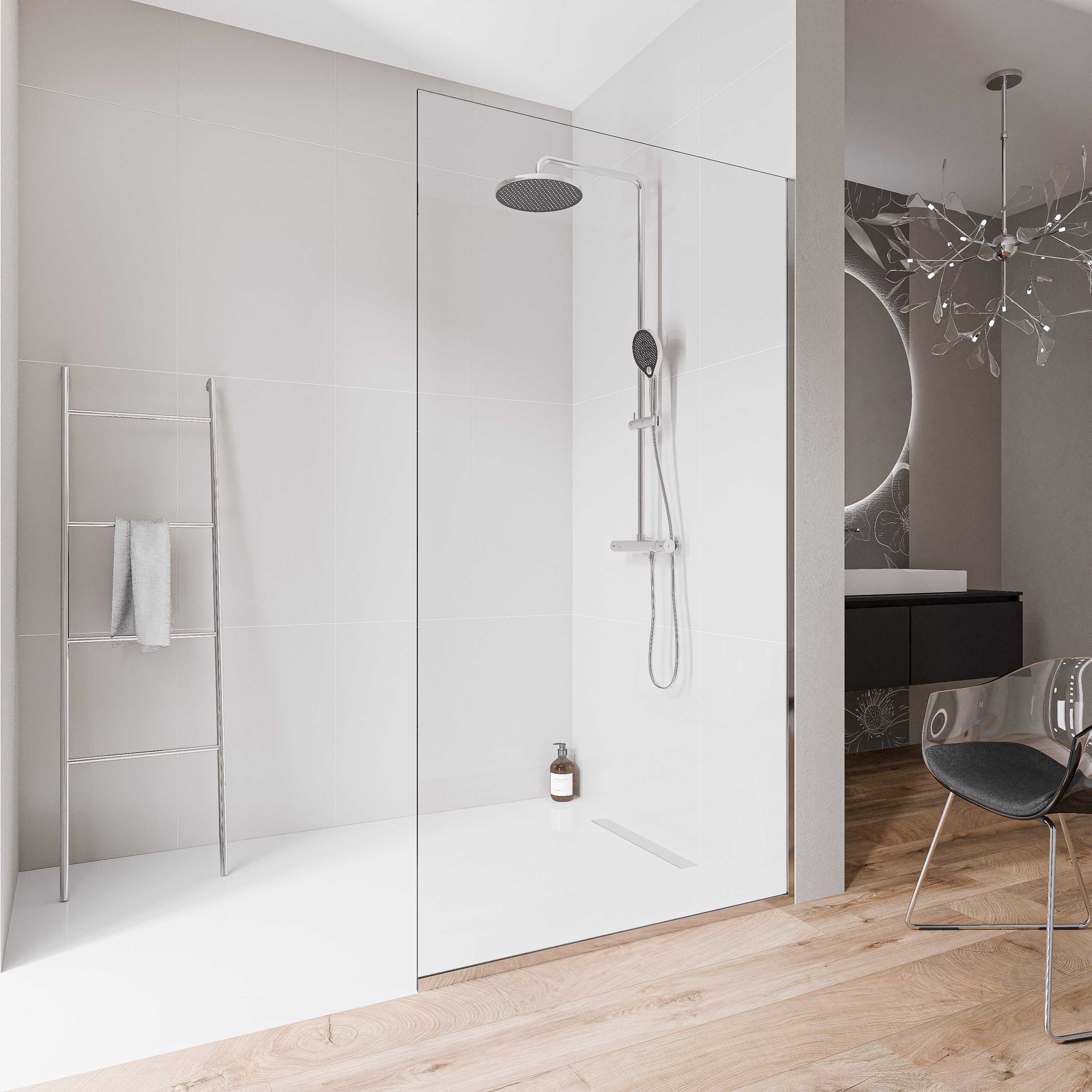 Walk-In 10mm Nano Klarglas EX102-2 - Edelstahlprofile Chrom - Höhe 220 cm - Breite wählbar