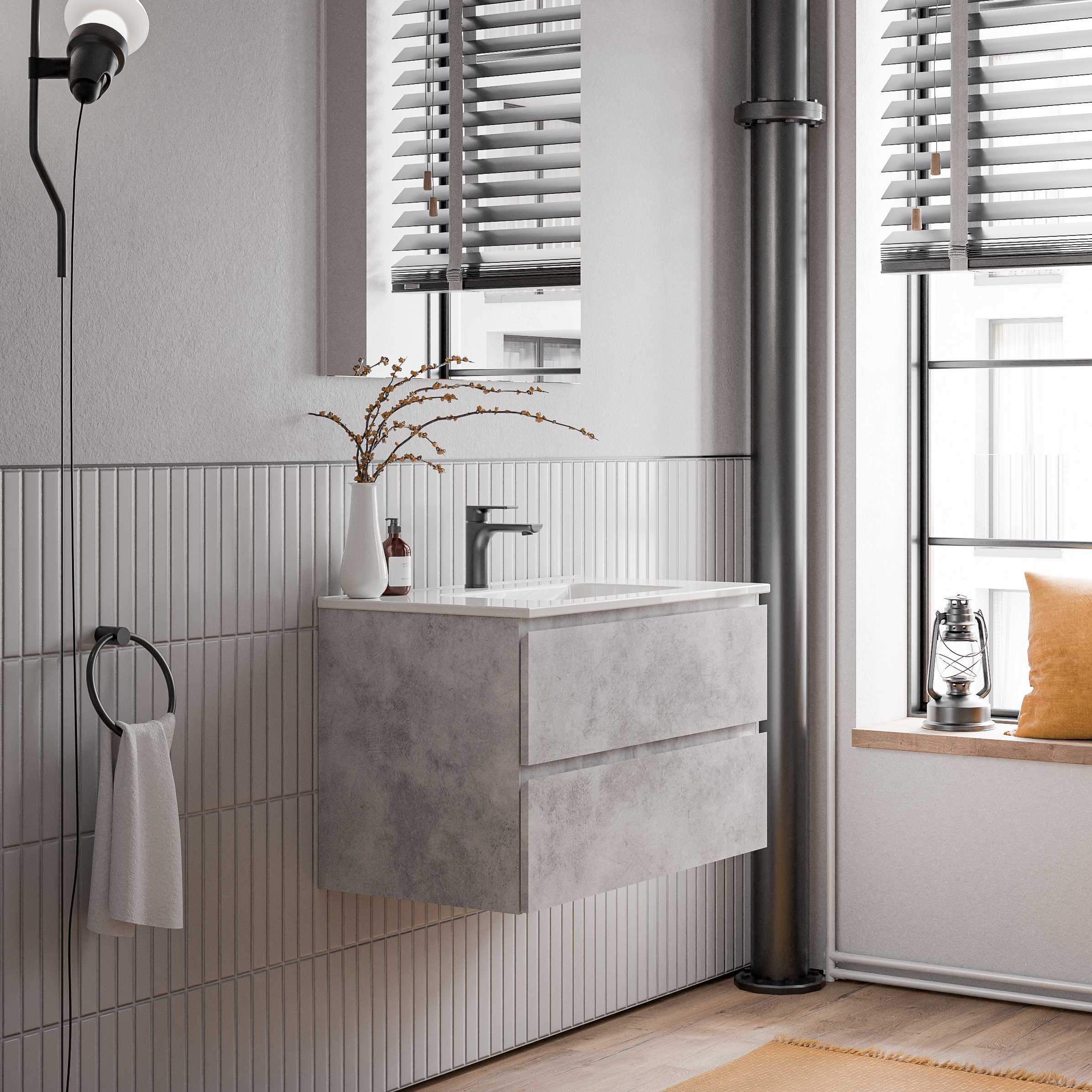 Unterschrank AVA 80 cm mit Keramik Waschbecken - Farbe wählbar