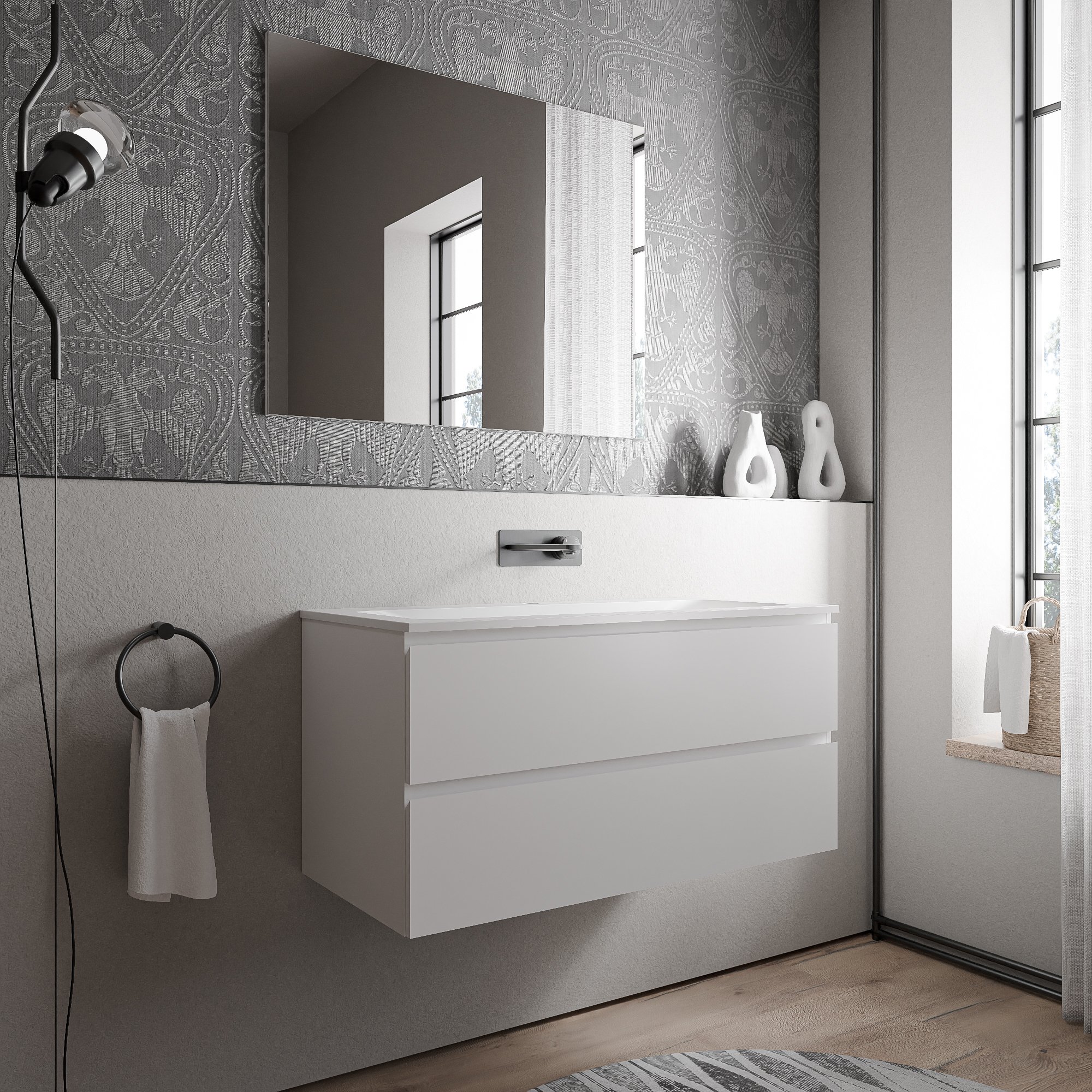 Unterschrank AVA 100 cm mit Mineralguss Waschbecken CREAM - Farbe wählbar
