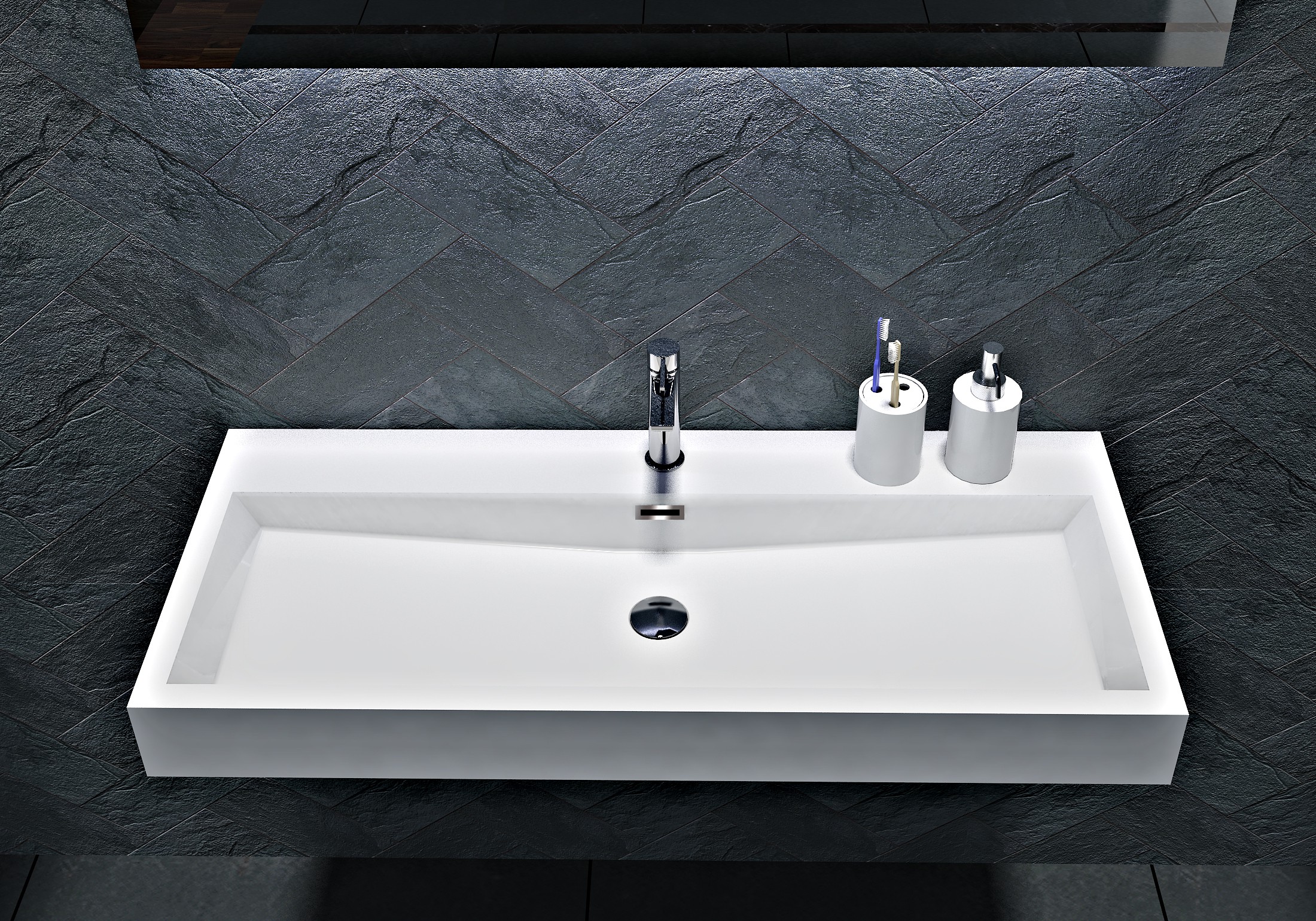 Wandwaschbecken Aufsatzwaschbecken BS6002 - Gussmarmor - Weiß - Eckig