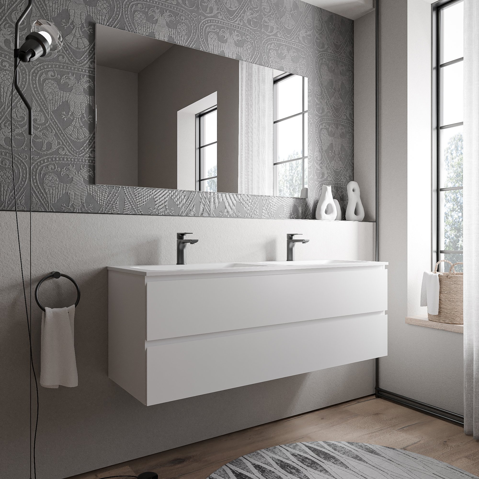 Unterschrank AVA 140 cm mit Mineralguss Waschbecken CREAM - Farbe wählbar