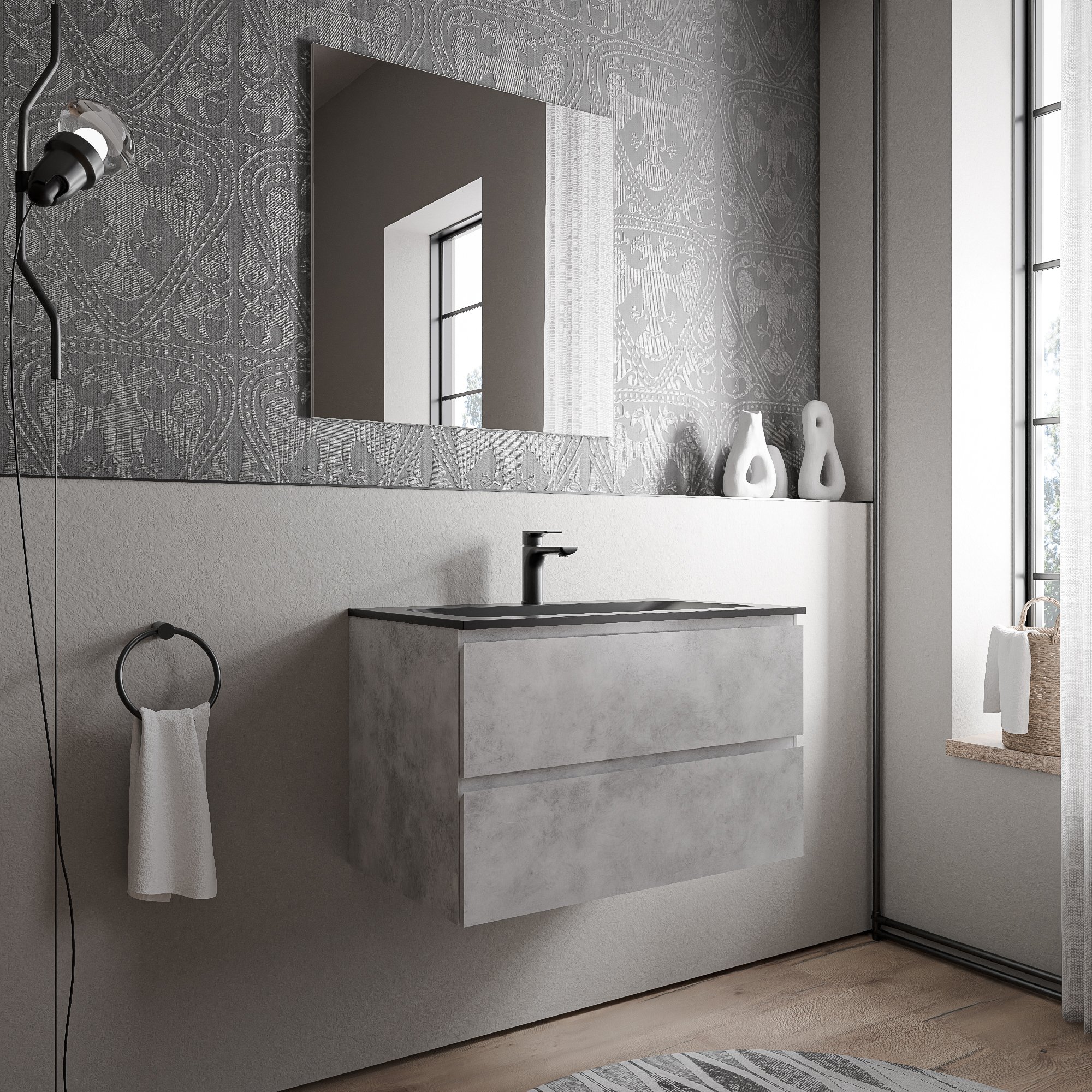 Unterschrank AVA 80 cm mit Mineralguss Waschbecken CREAM - Farbe wählbar
