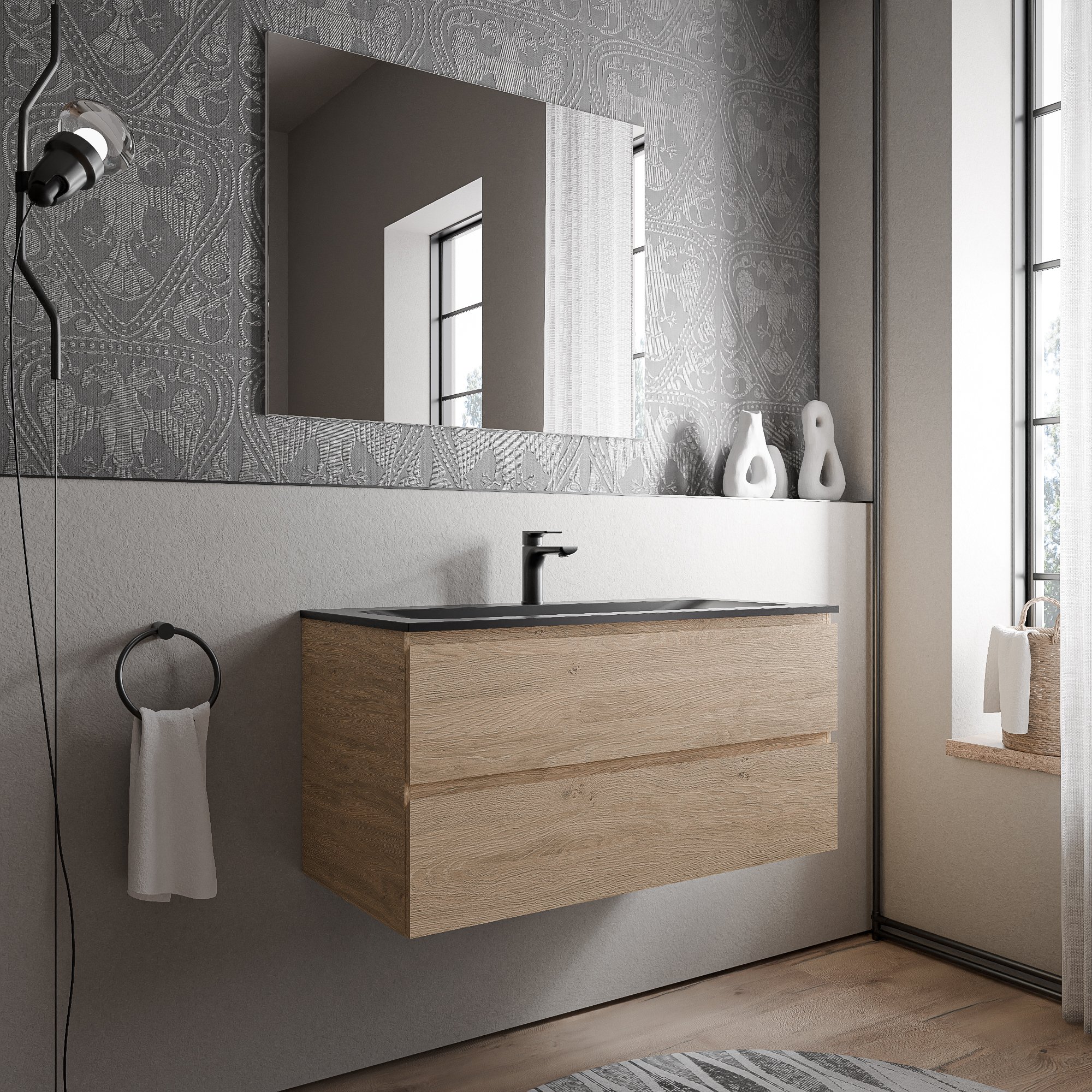 Unterschrank AVA 100 cm mit Mineralguss Waschbecken BRUXELLES - Farbe wählbar