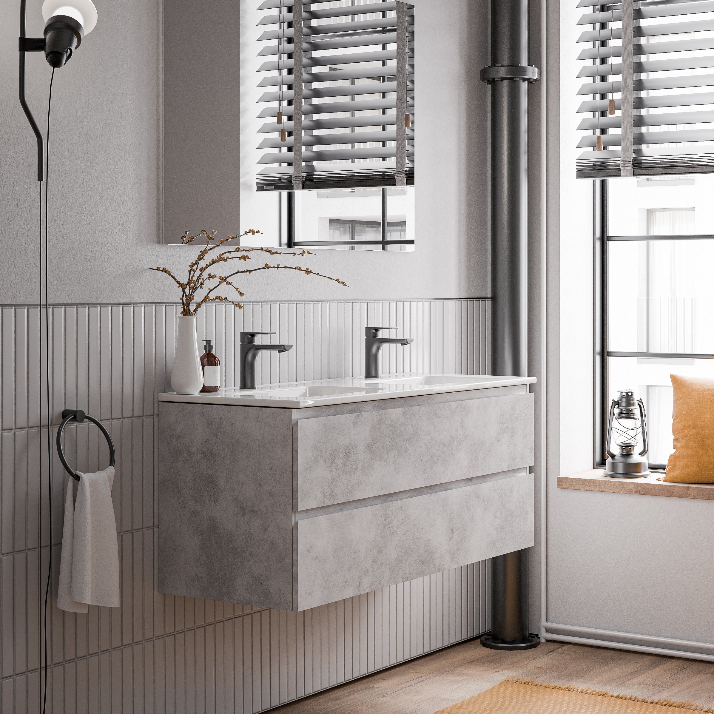 Unterschrank AVA 120 cm mit Keramik Waschbecken - Farbe wählbar