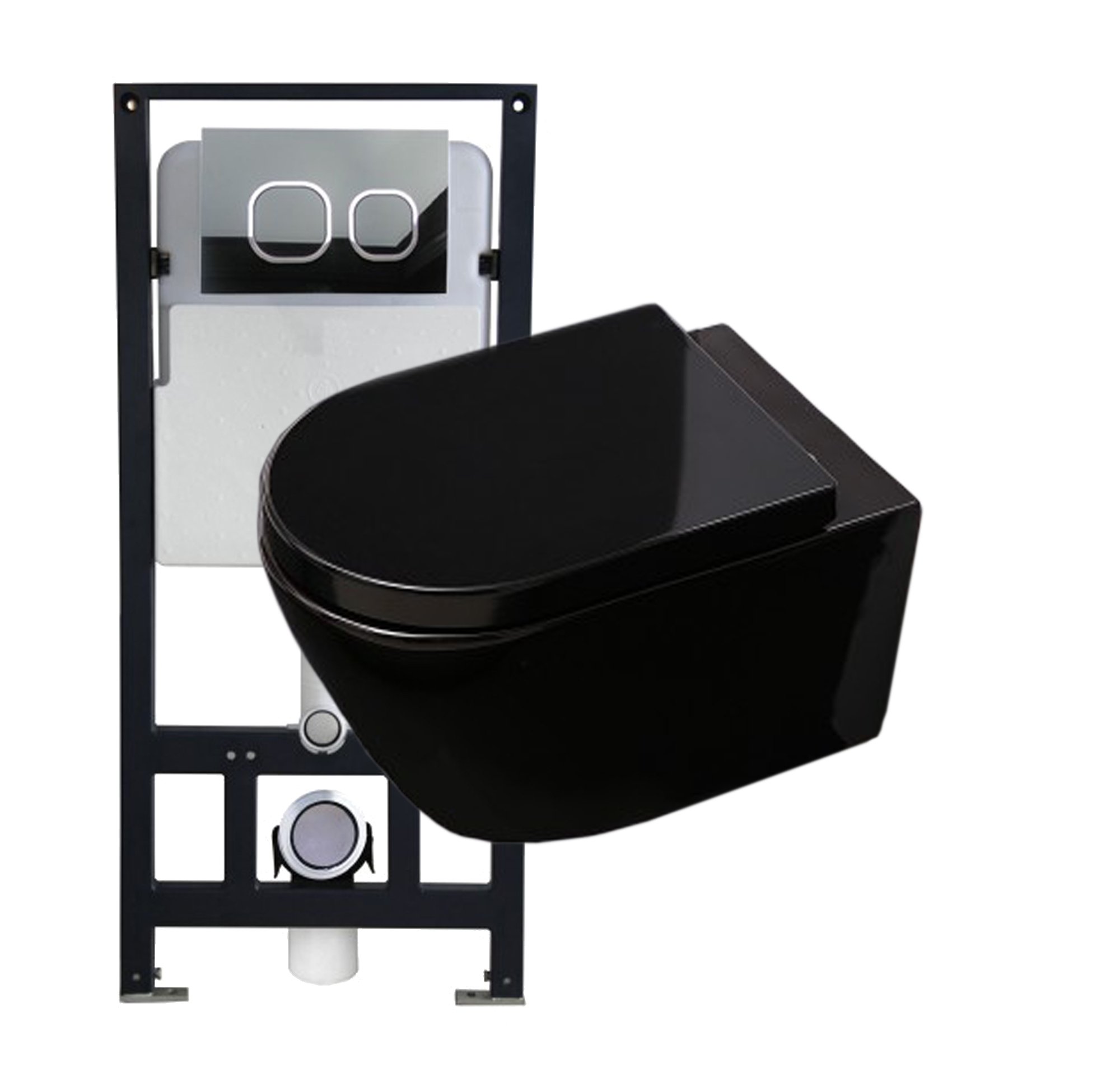 WC-Sparpaket 12: WC B-8030 in Schwarz und Soft-Close Sitz mit Vorwandelement G3004A und Betätigungsplatte vorne