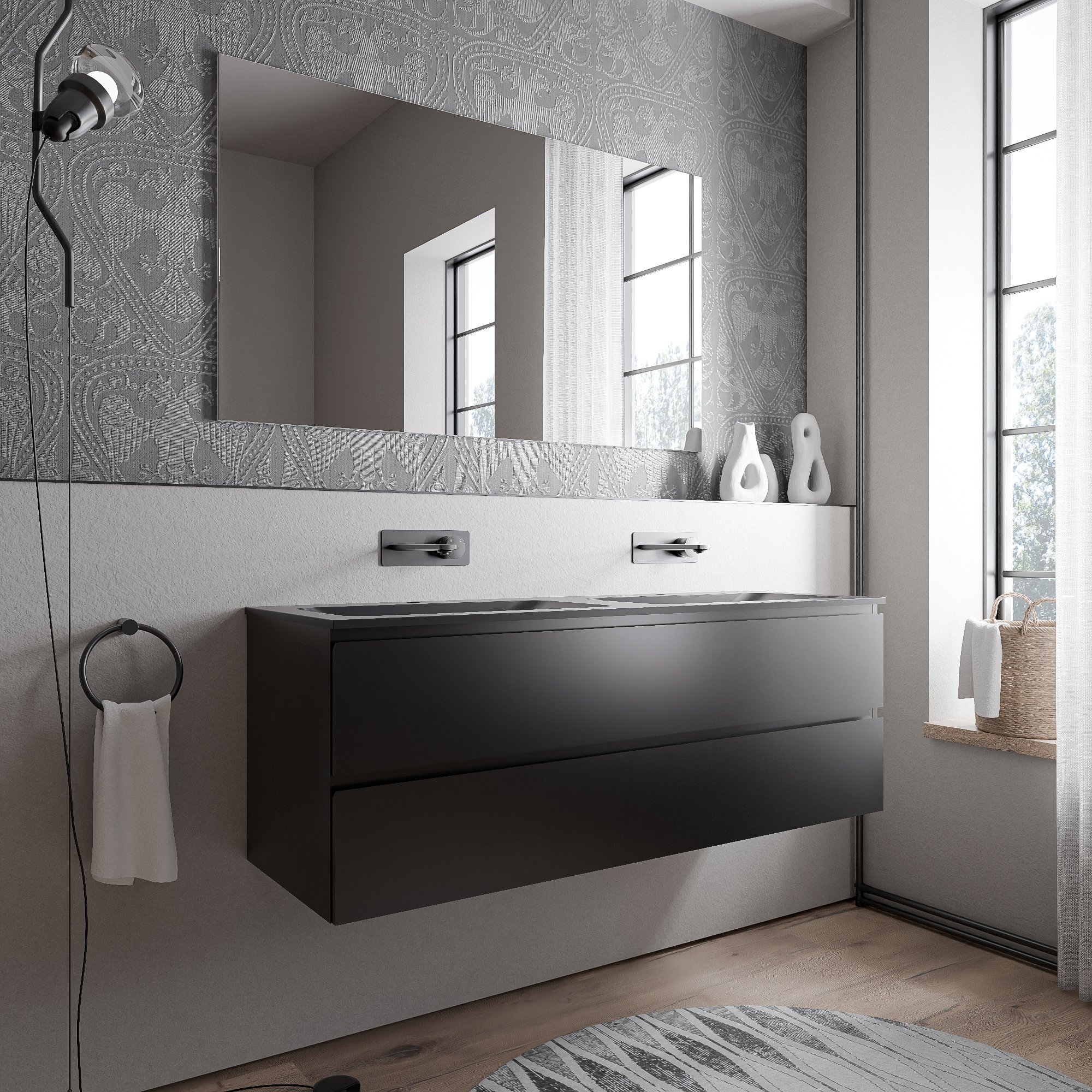 Unterschrank AVA 140 cm mit Mineralguss Waschbecken BRUXELLES - Farbe wählbar