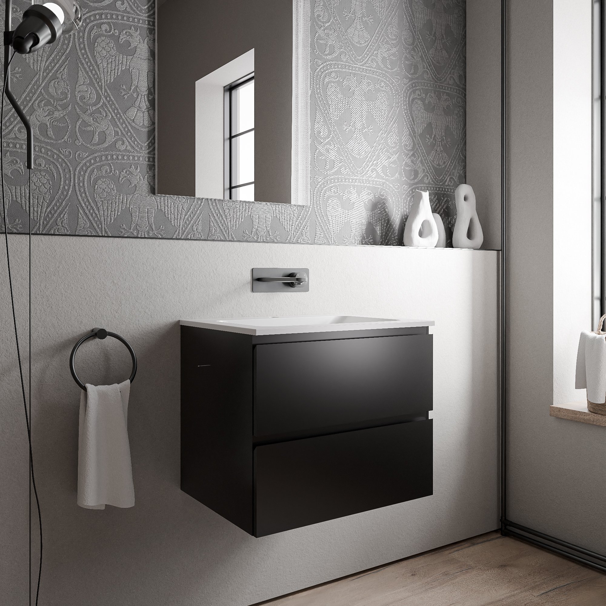 Unterschrank AVA 60 cm mit Mineralguss Waschbecken BRUXELLES - Farbe wählbar