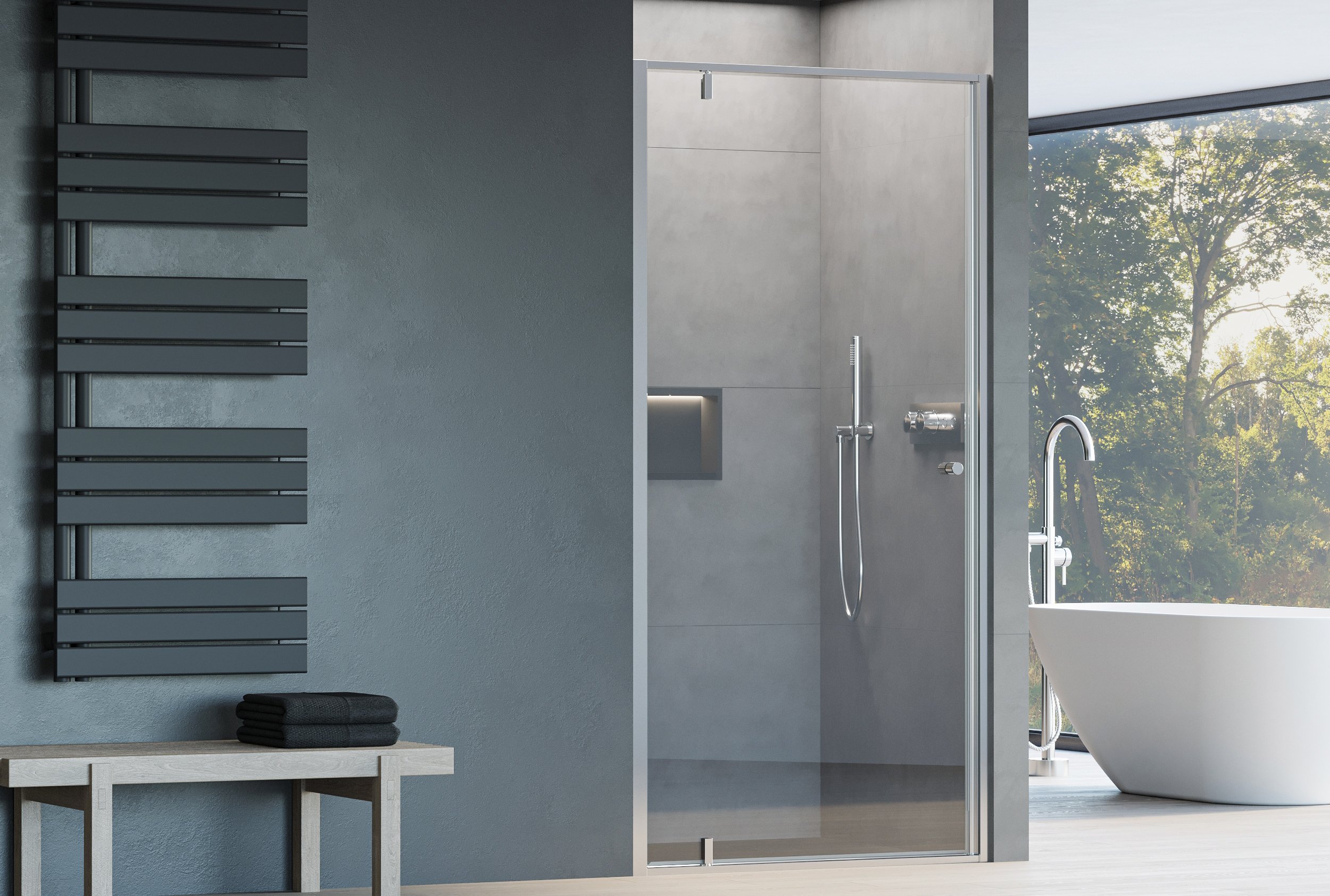 Nischendusche mit Drehtür NT604 FLEX - 6 mm Nano Klarglas - Profilfarbe wählbar