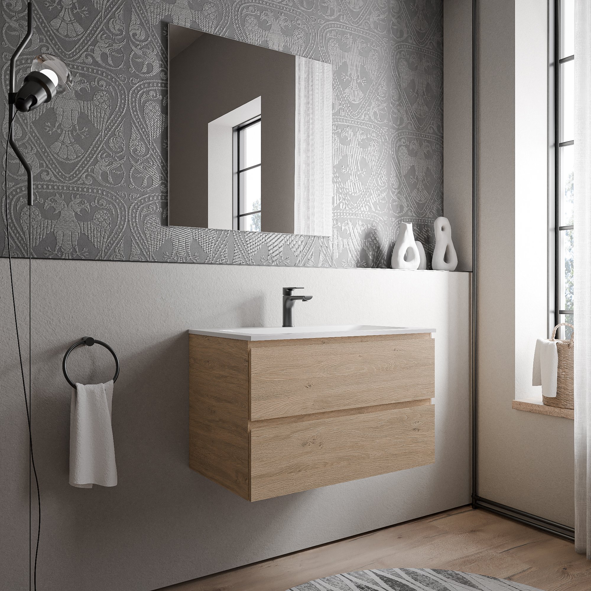 Unterschrank AVA 80 cm mit Mineralguss Waschbecken CREAM - Farbe wählbar
