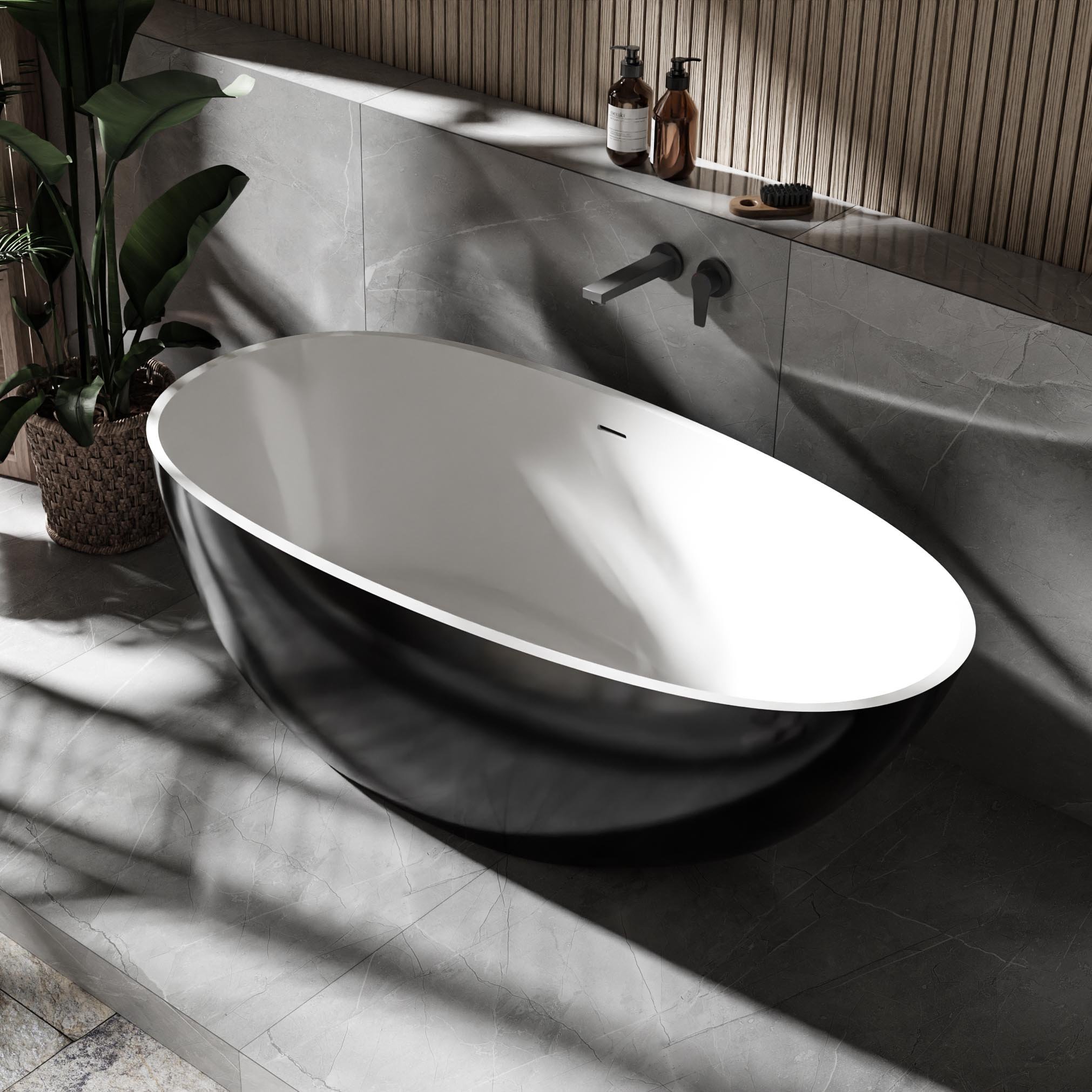 Freistehende Badewanne VELA aus Mineralguss Solid Stone - Farbe und Größe wählbar