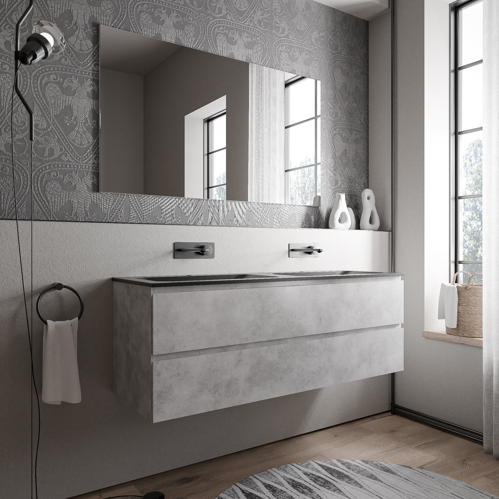 Unterschrank AVA 140 cm mit Mineralguss Waschbecken BRUXELLES - Farbe wählbar