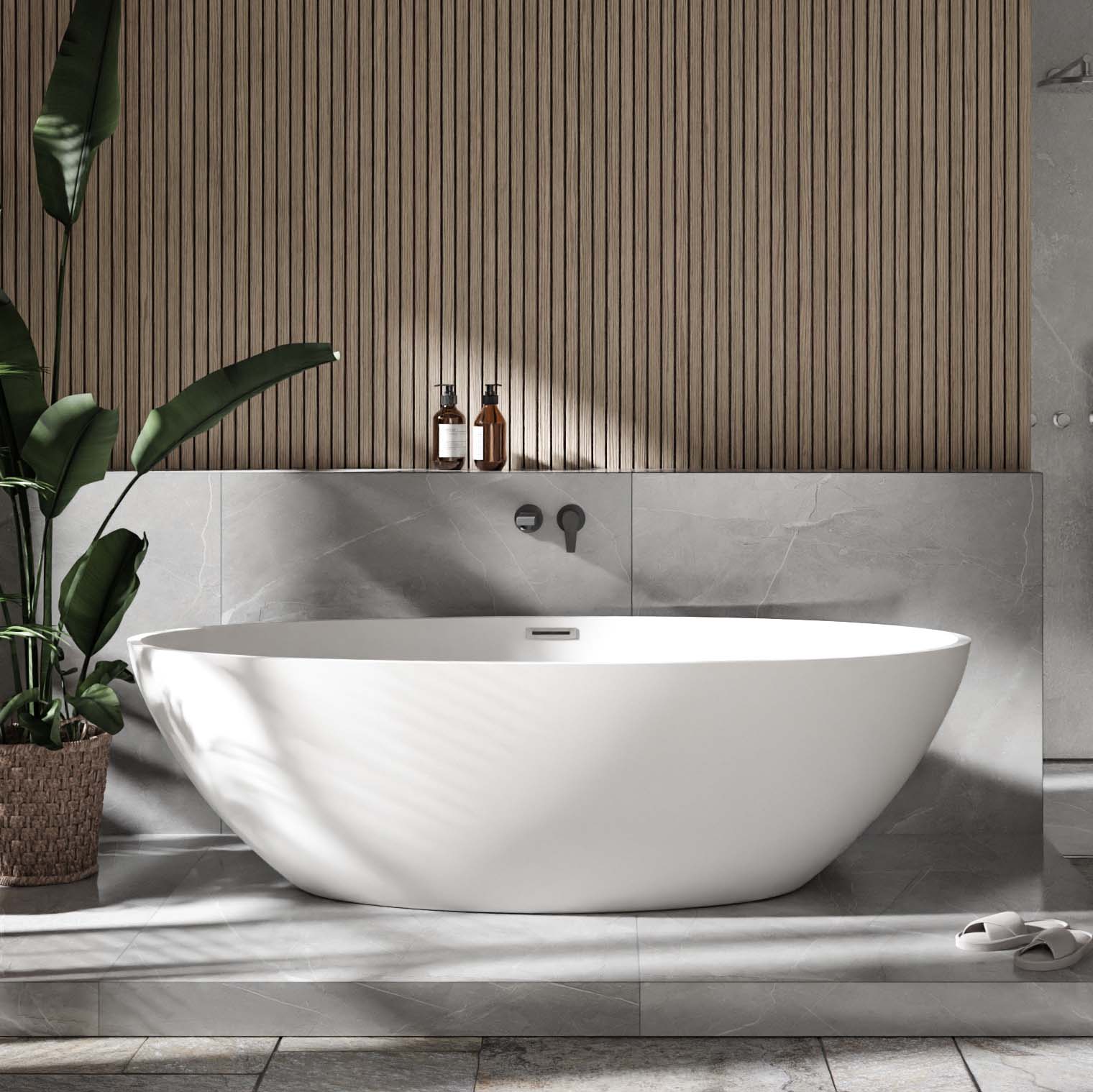 Freistehende Badewanne RIO STONE Mineralguss Weiß - 180 x 85 cm - Wählbar in Matt oder Hochglanz 