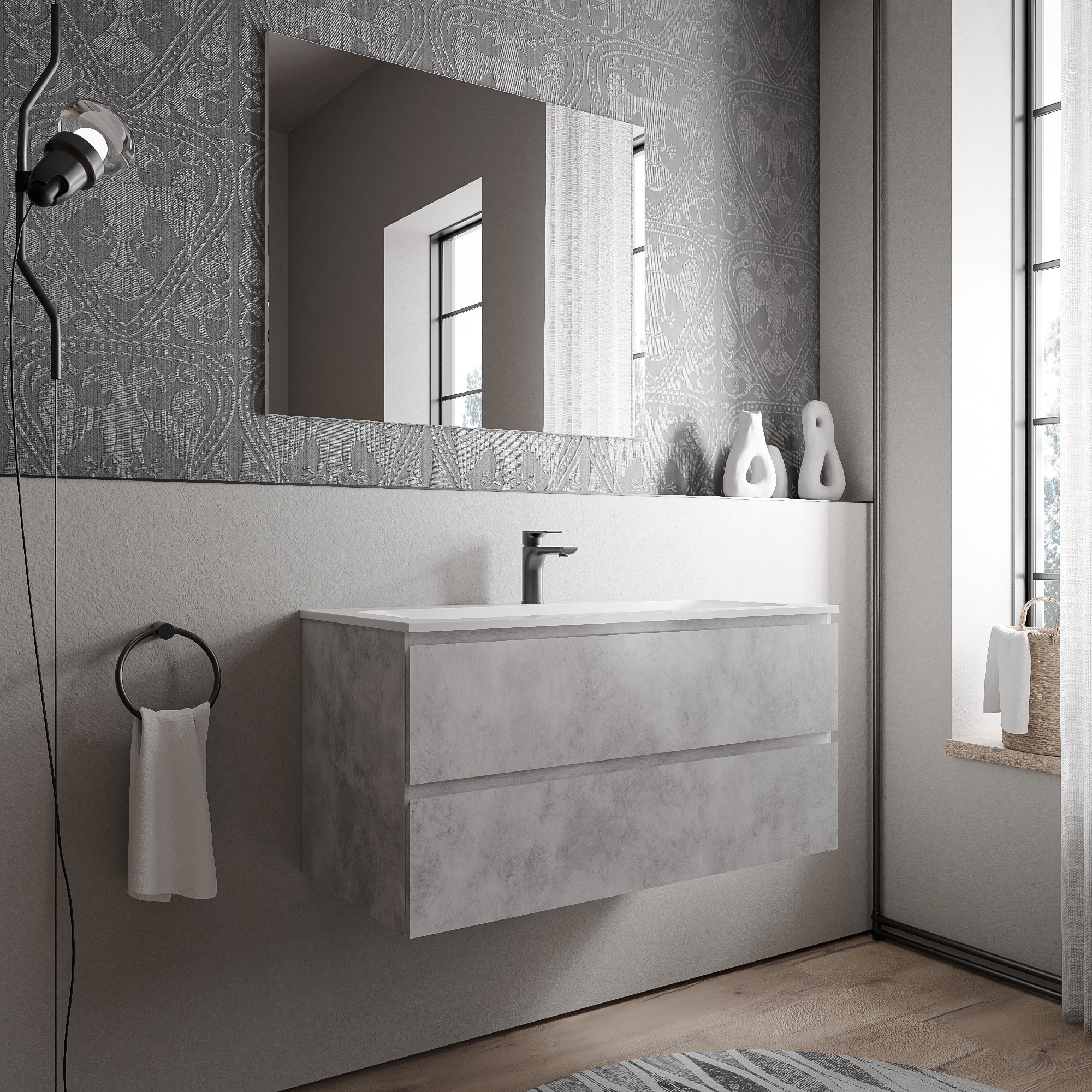 Unterschrank AVA 100 cm mit Mineralguss Waschbecken BRUXELLES - Farbe wählbar
